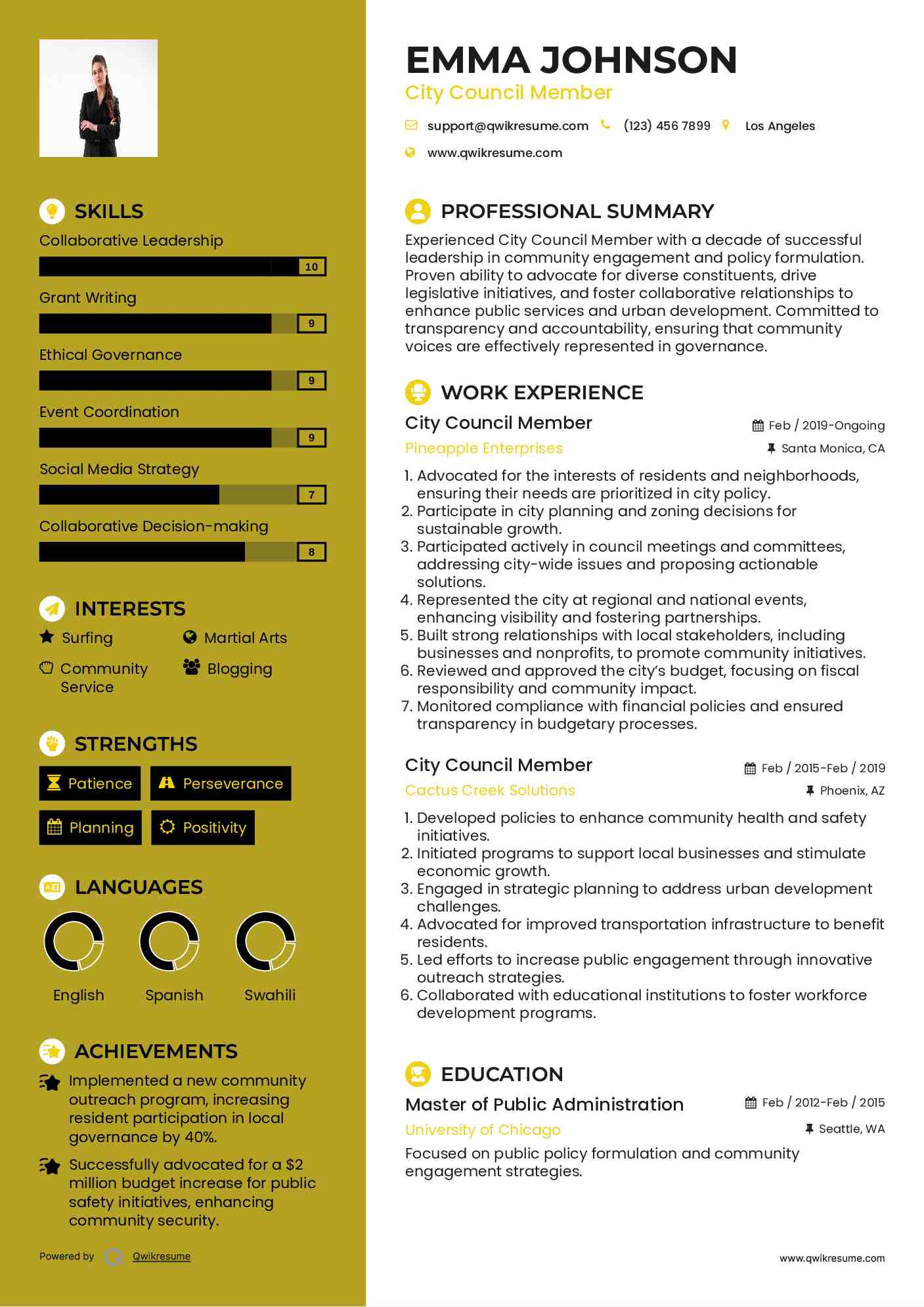 City Council Member Resume Template