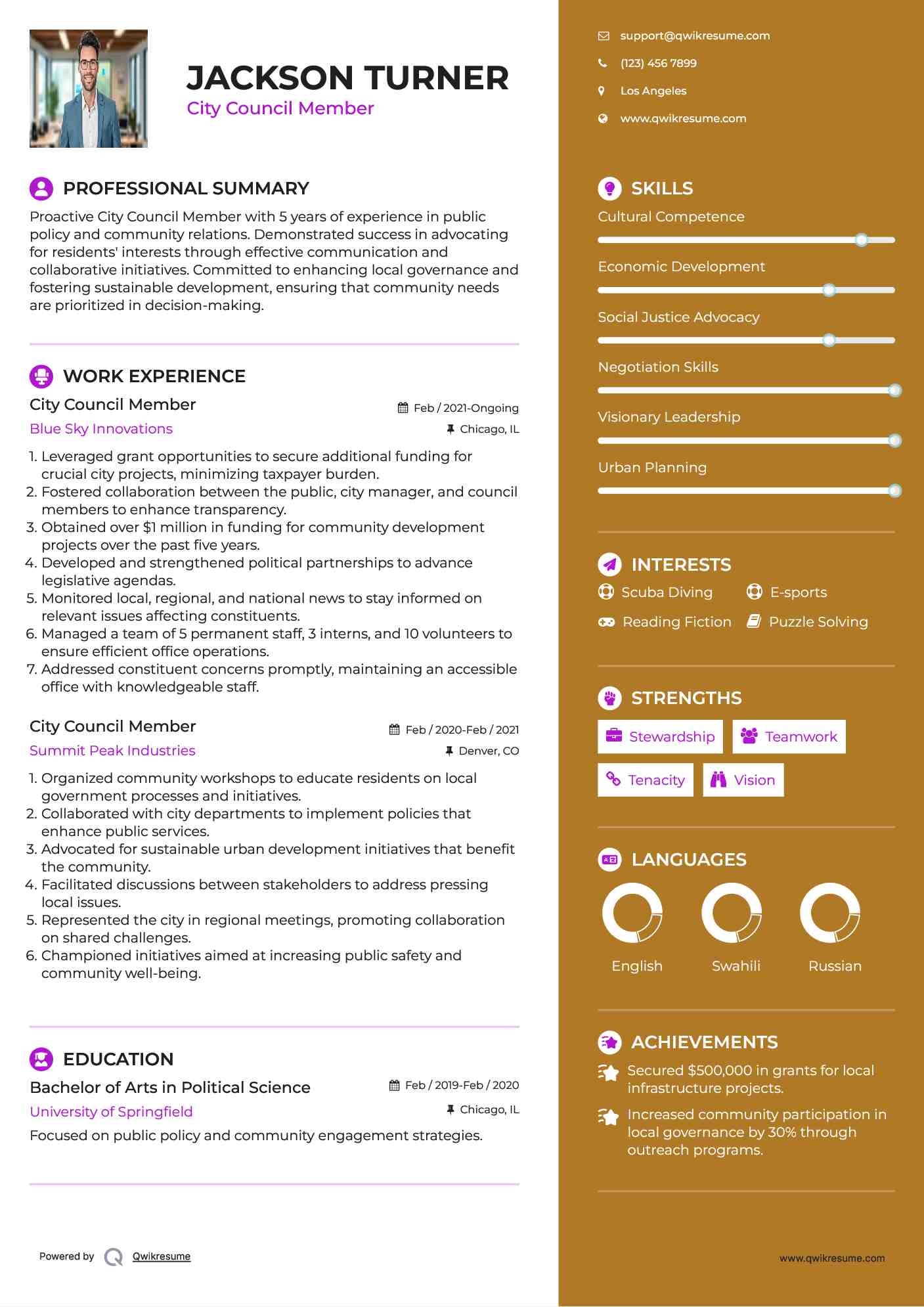 City Council Member Resume Model