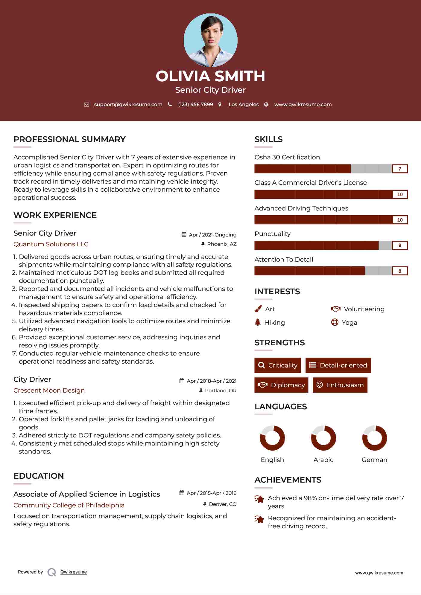 Senior City Driver Resume Example