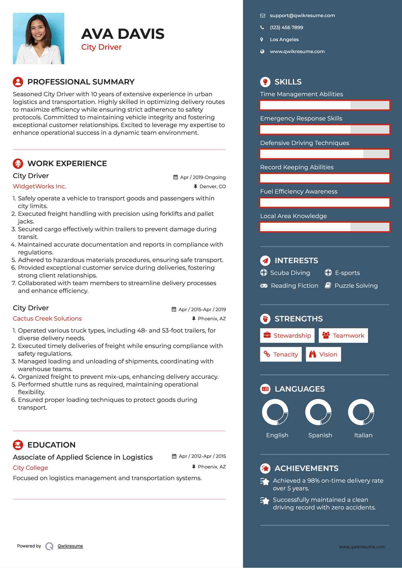 City Driver Resume Template