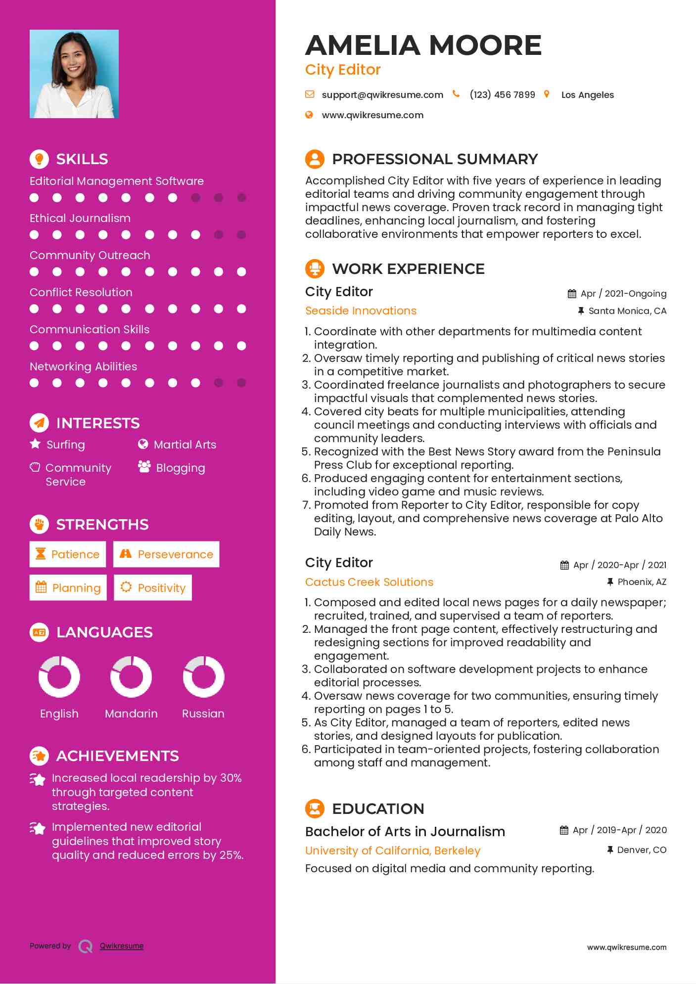 City Editor Resume Model