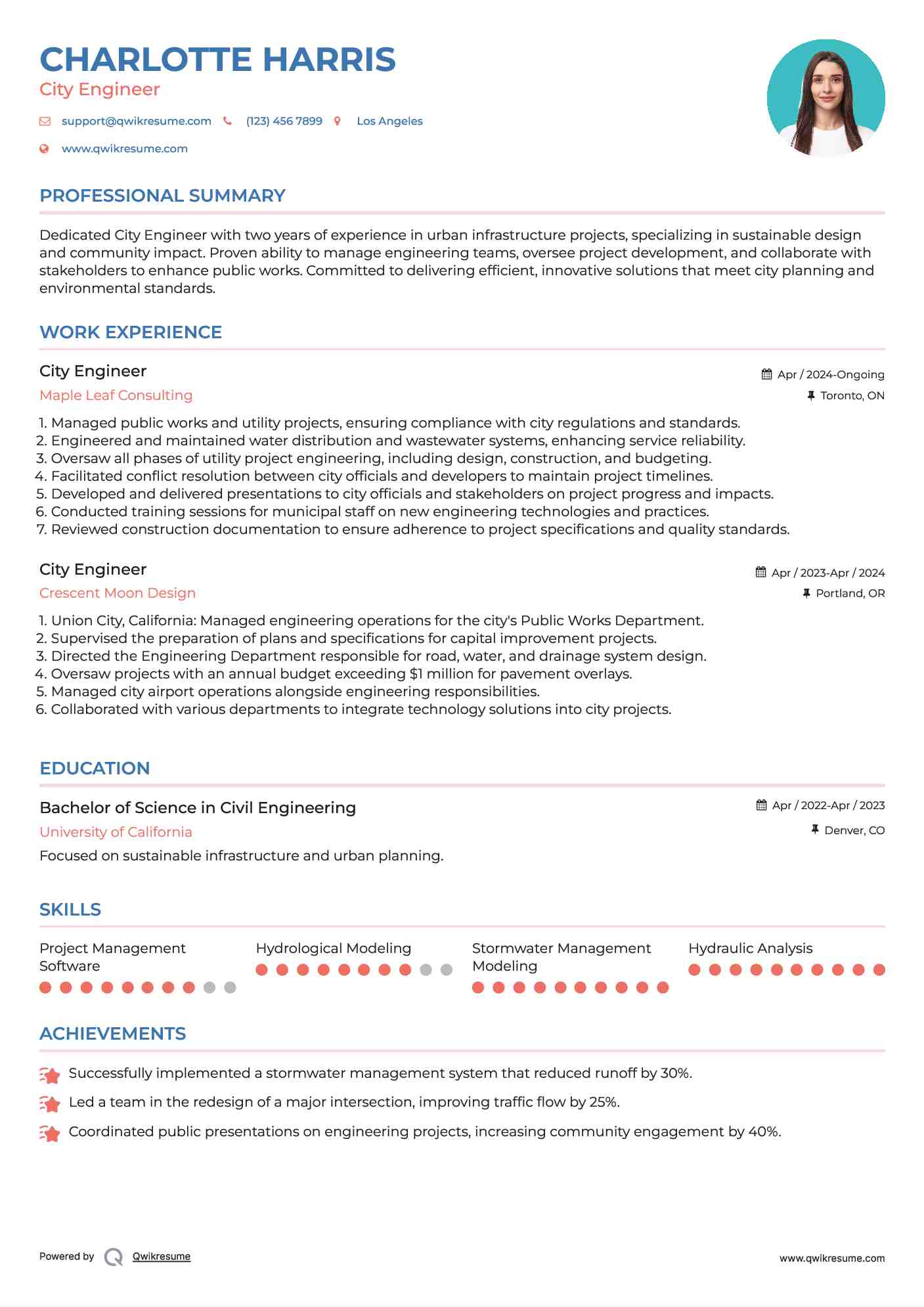 City Engineer Resume Sample