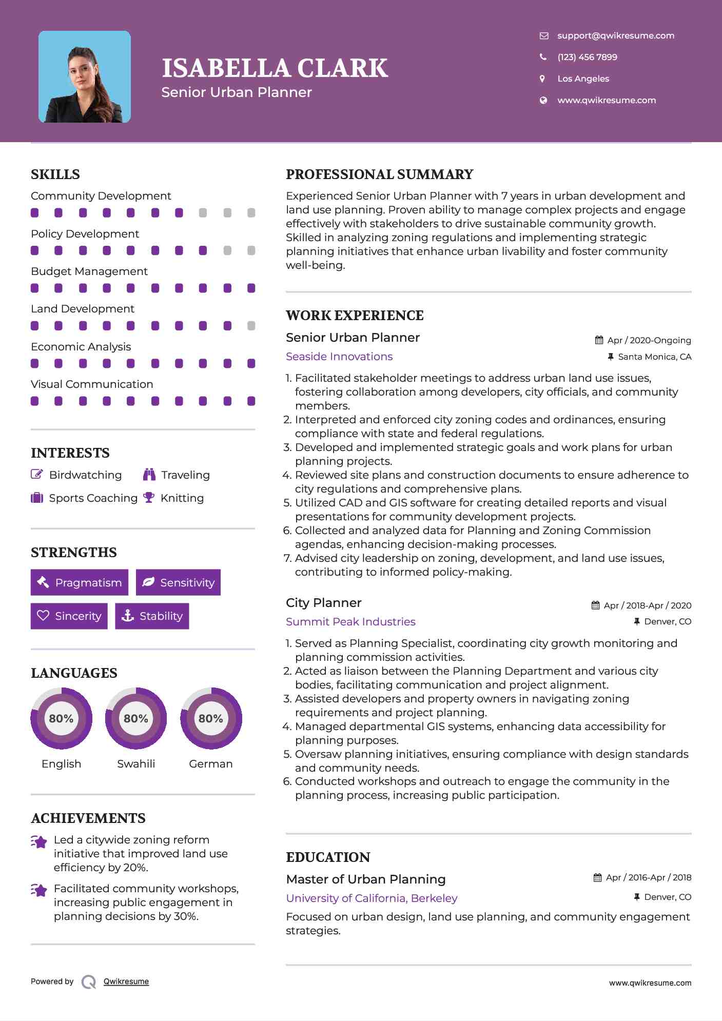 Senior Urban Planner Resume Template