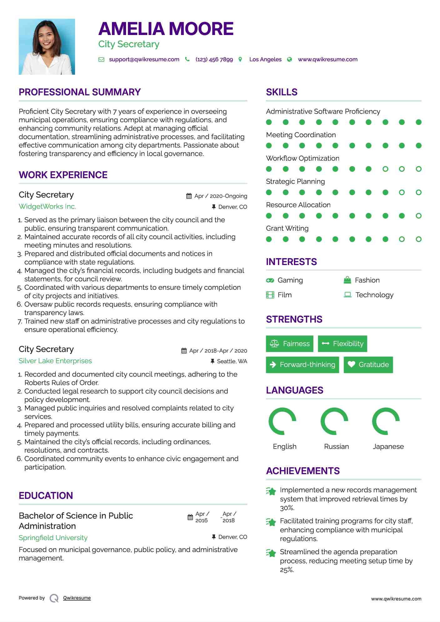City Secretary Resume Format