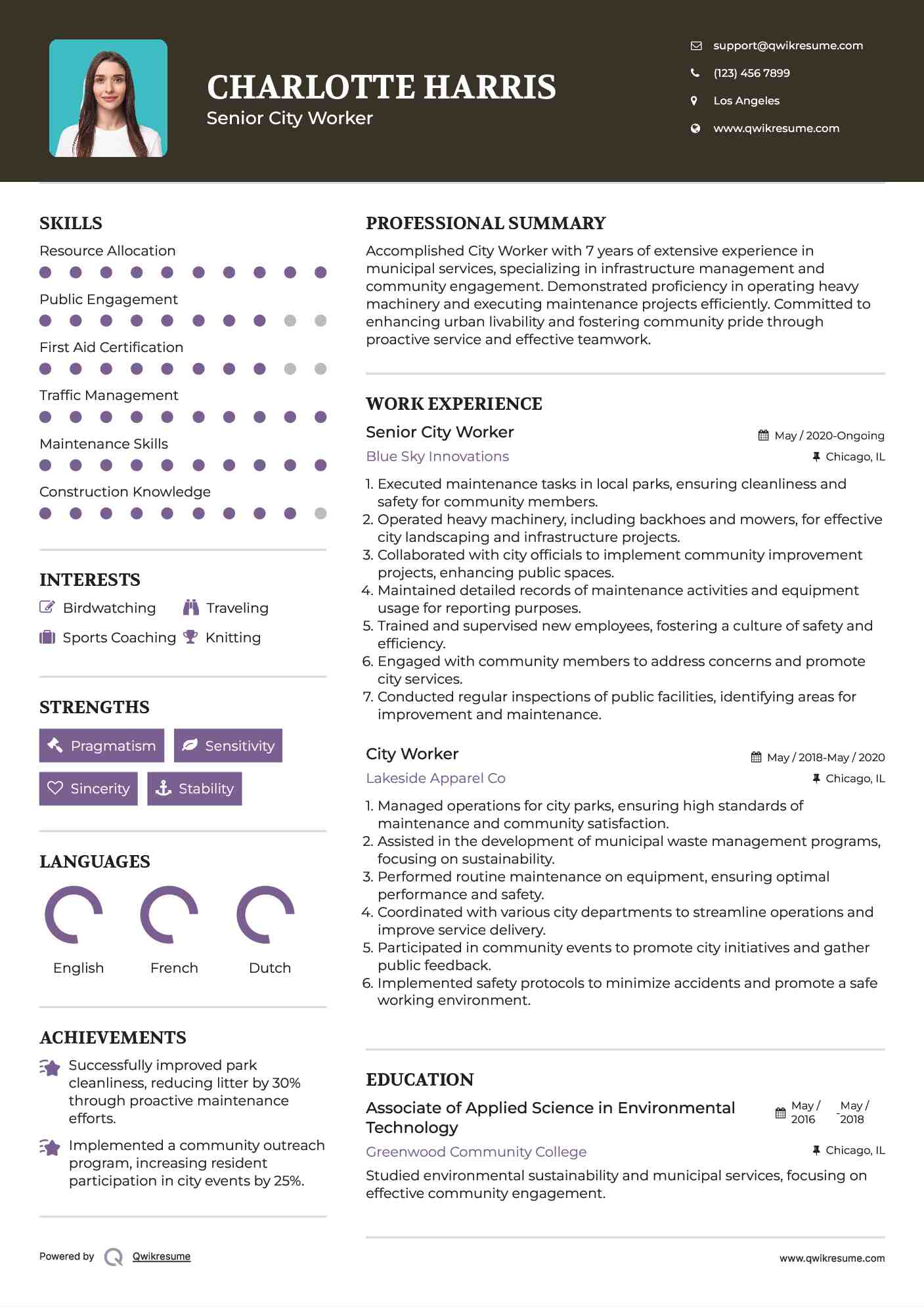 Senior City Worker Resume Template