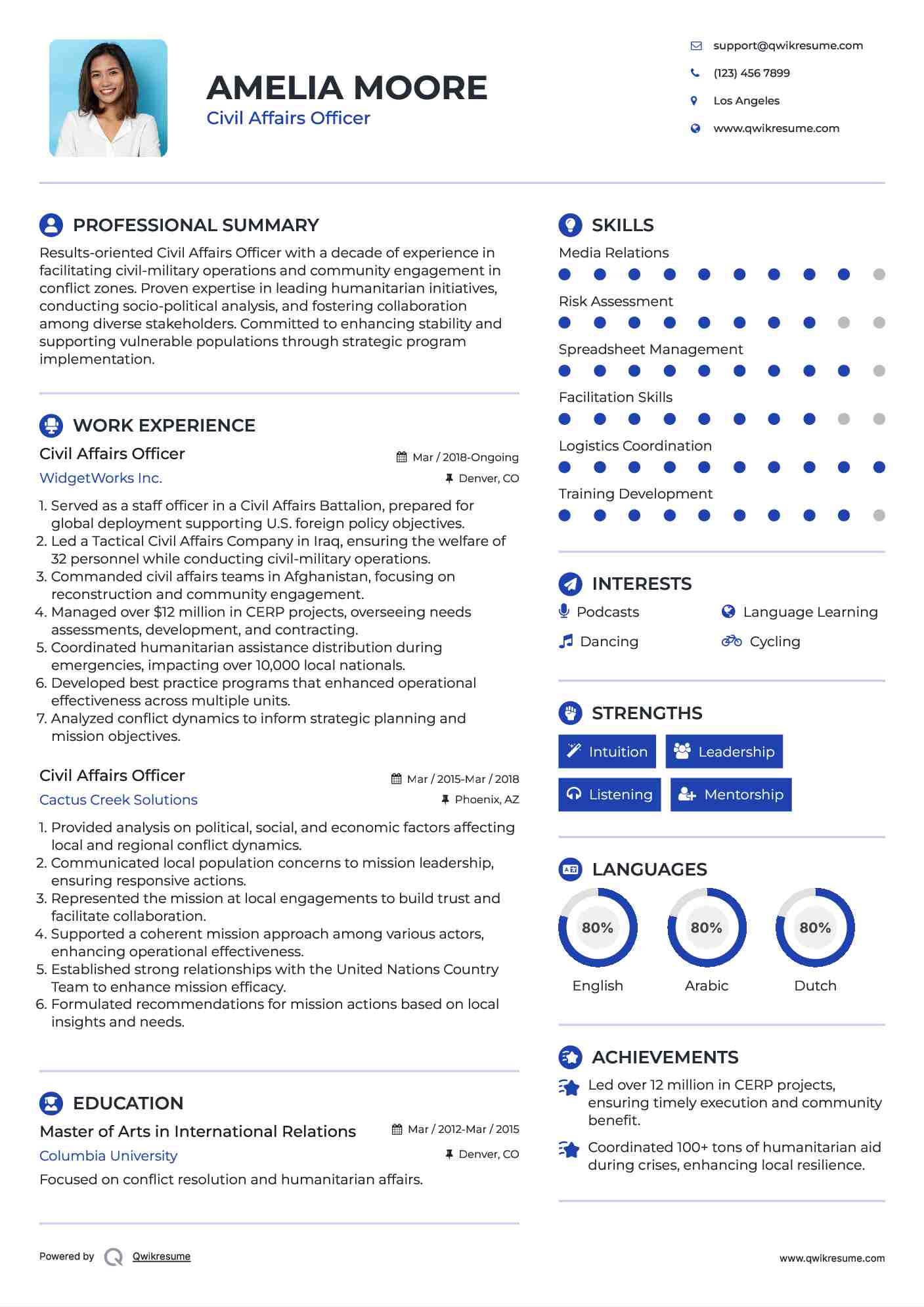 Civil Affairs Officer Resume Example