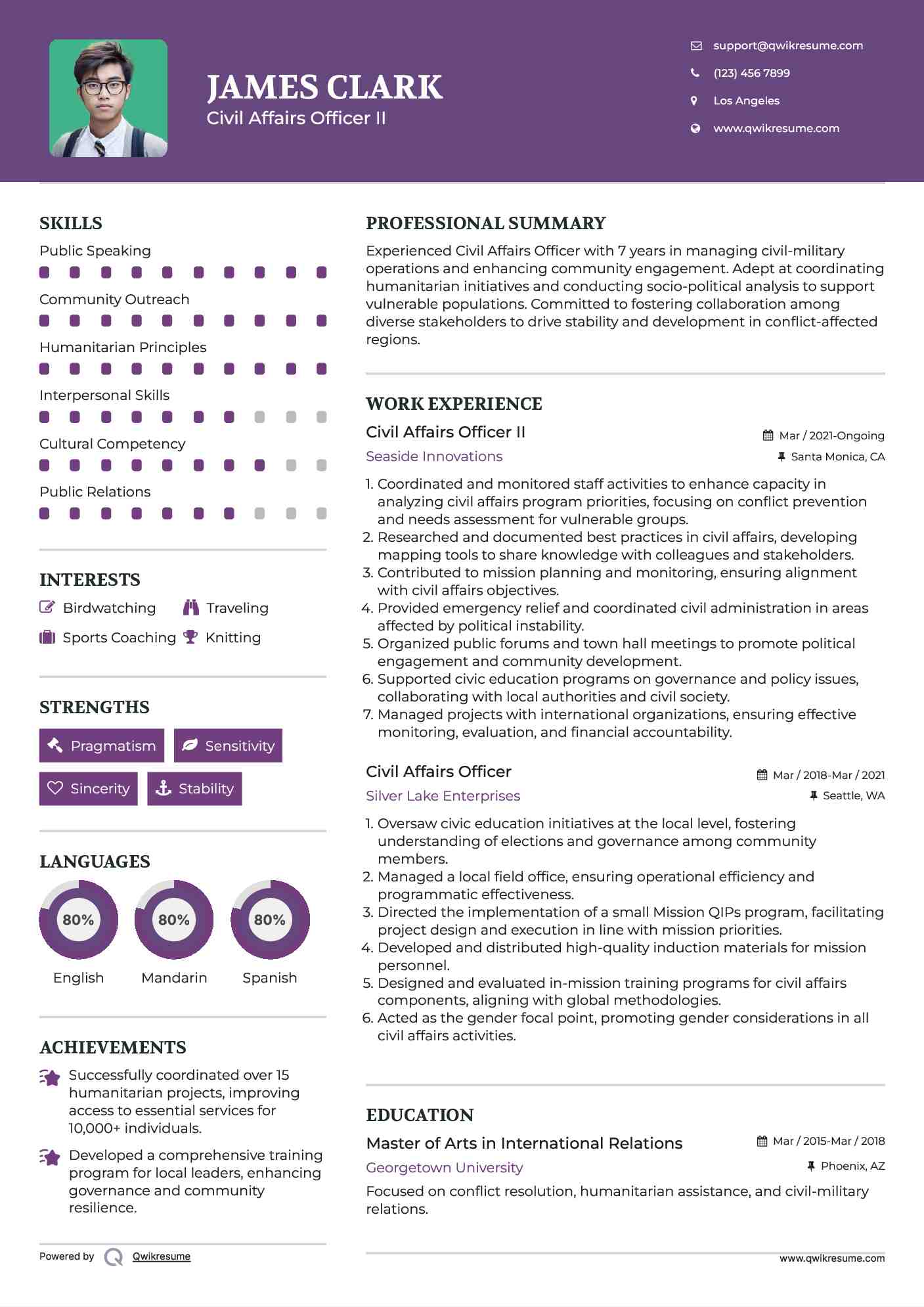 Civil Affairs Officer II Resume Format