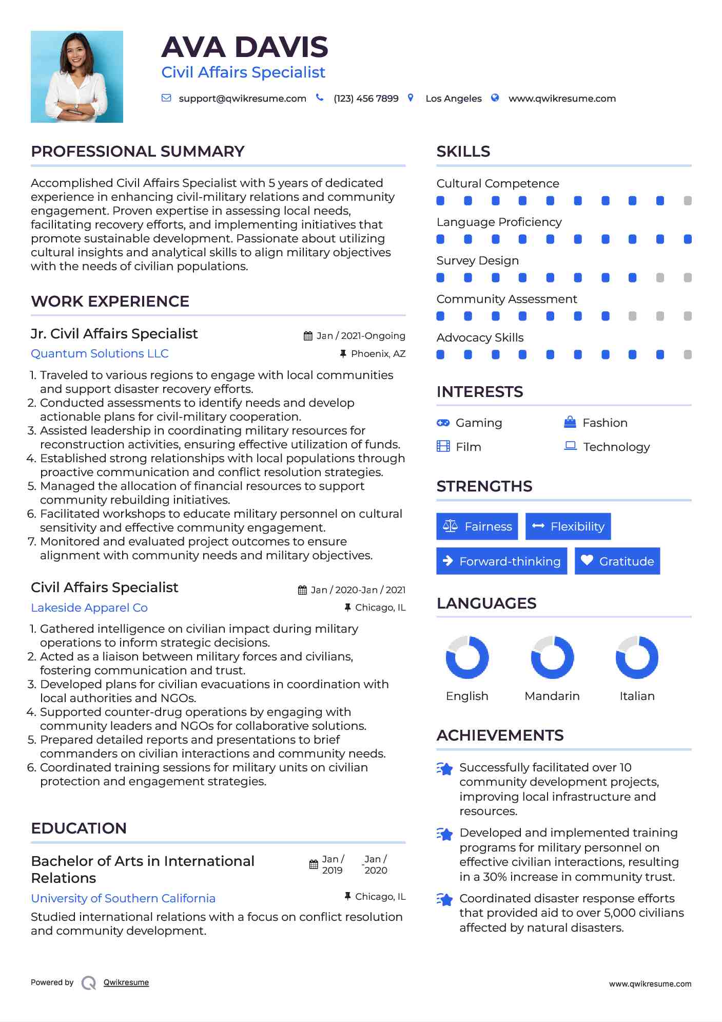 Jr. Civil Affairs Specialist Resume Template