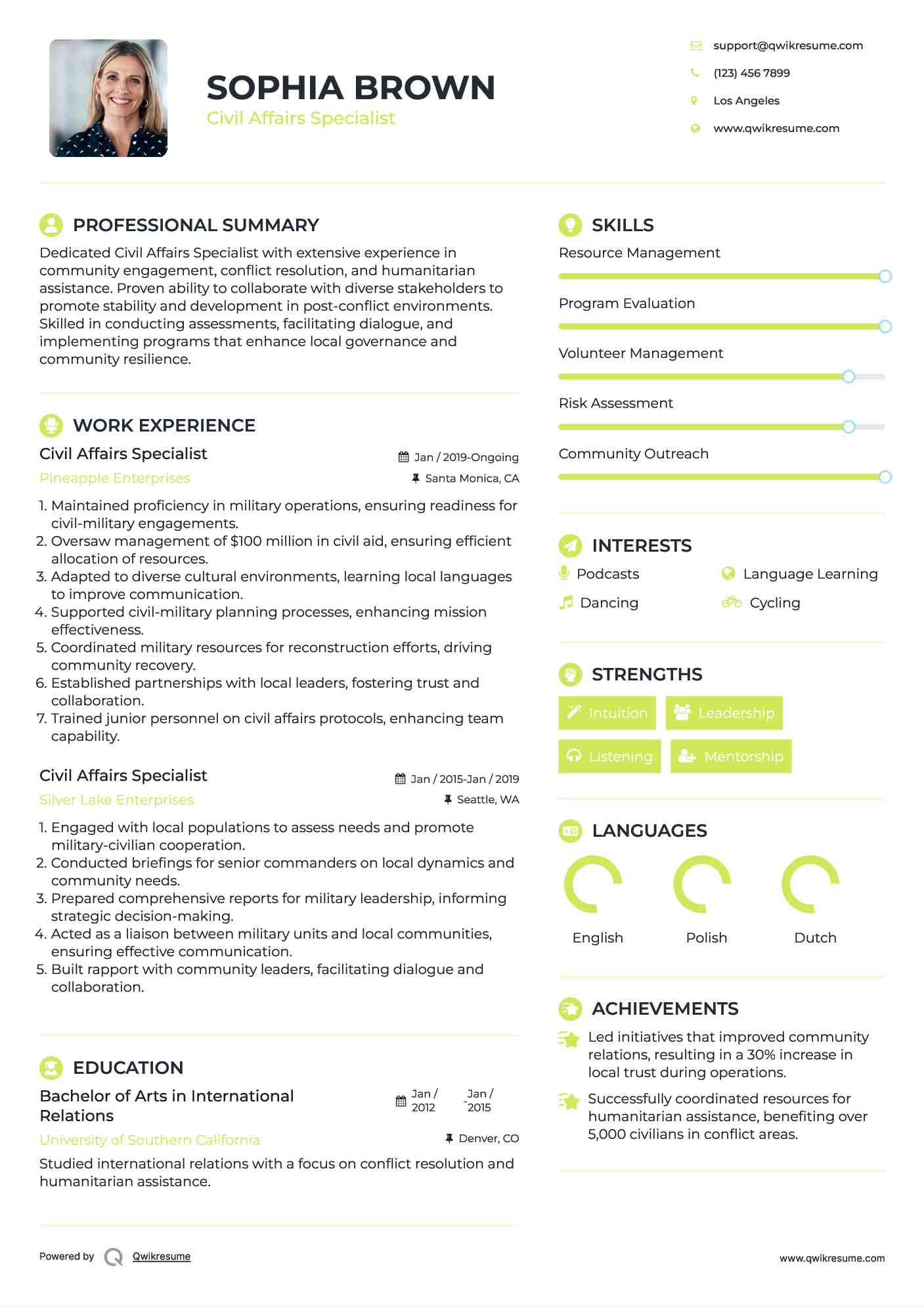 Civil Affairs Specialist Resume Format