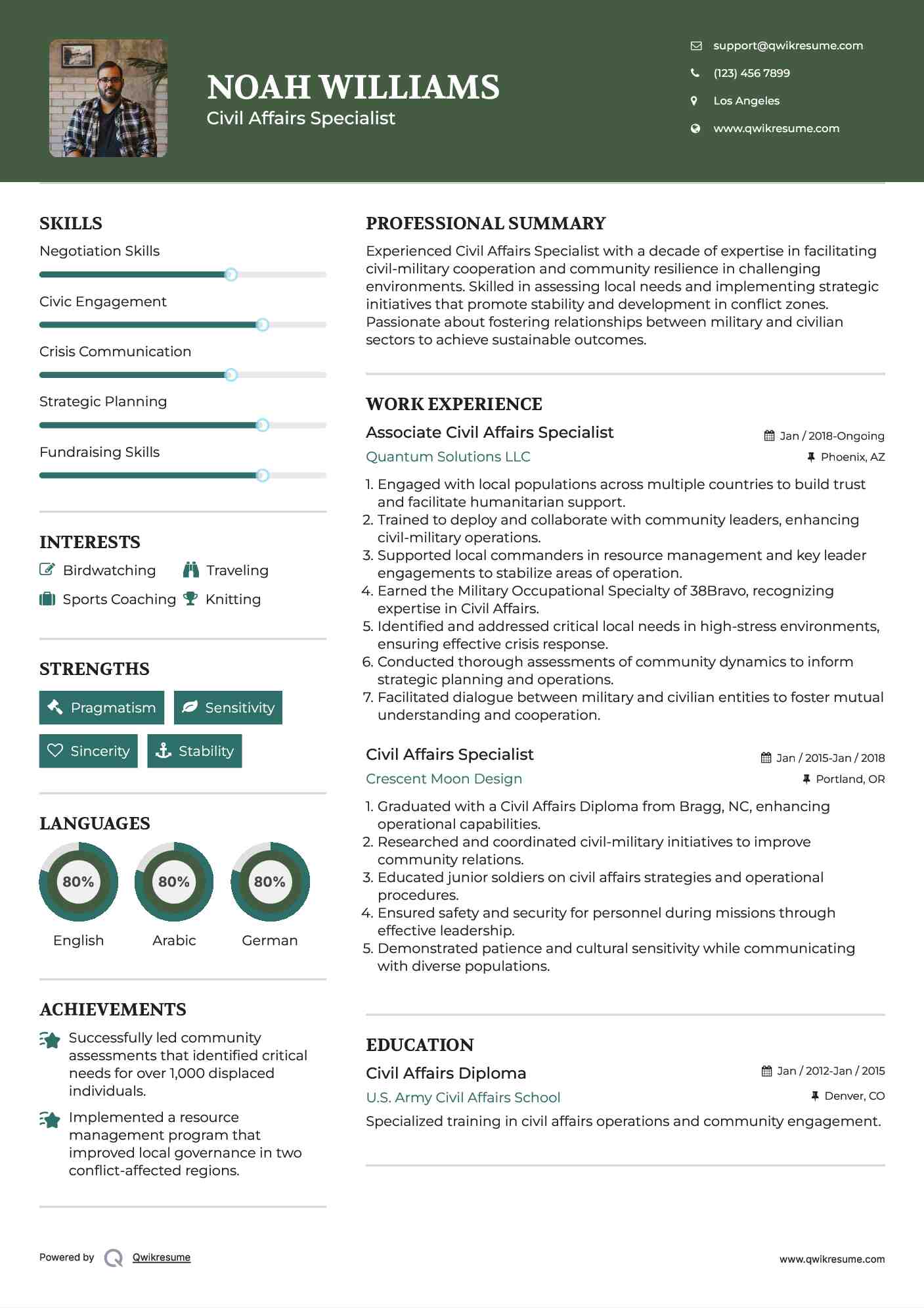 Associate Civil Affairs Specialist Resume Sample