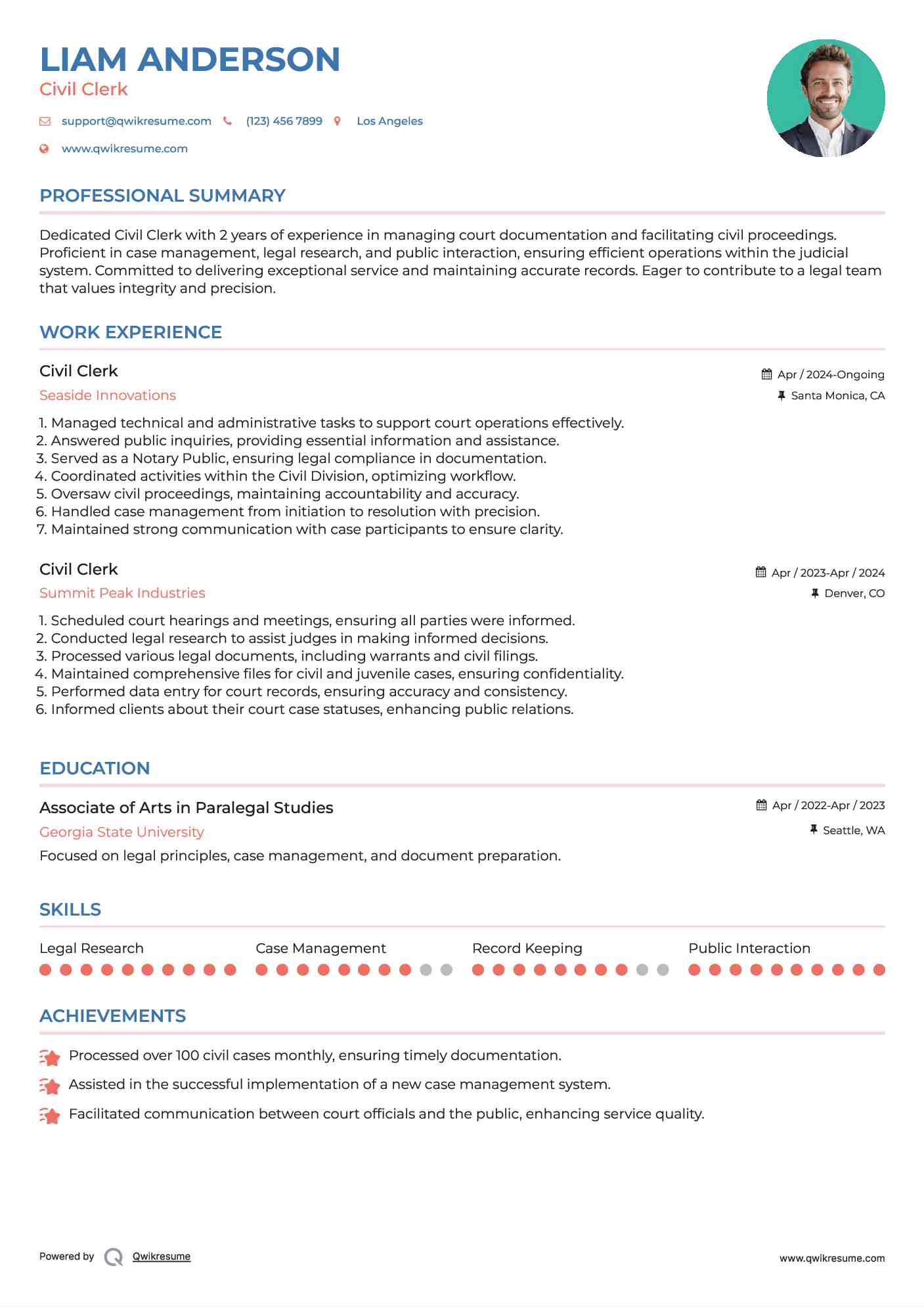 Civil Clerk Resume Format