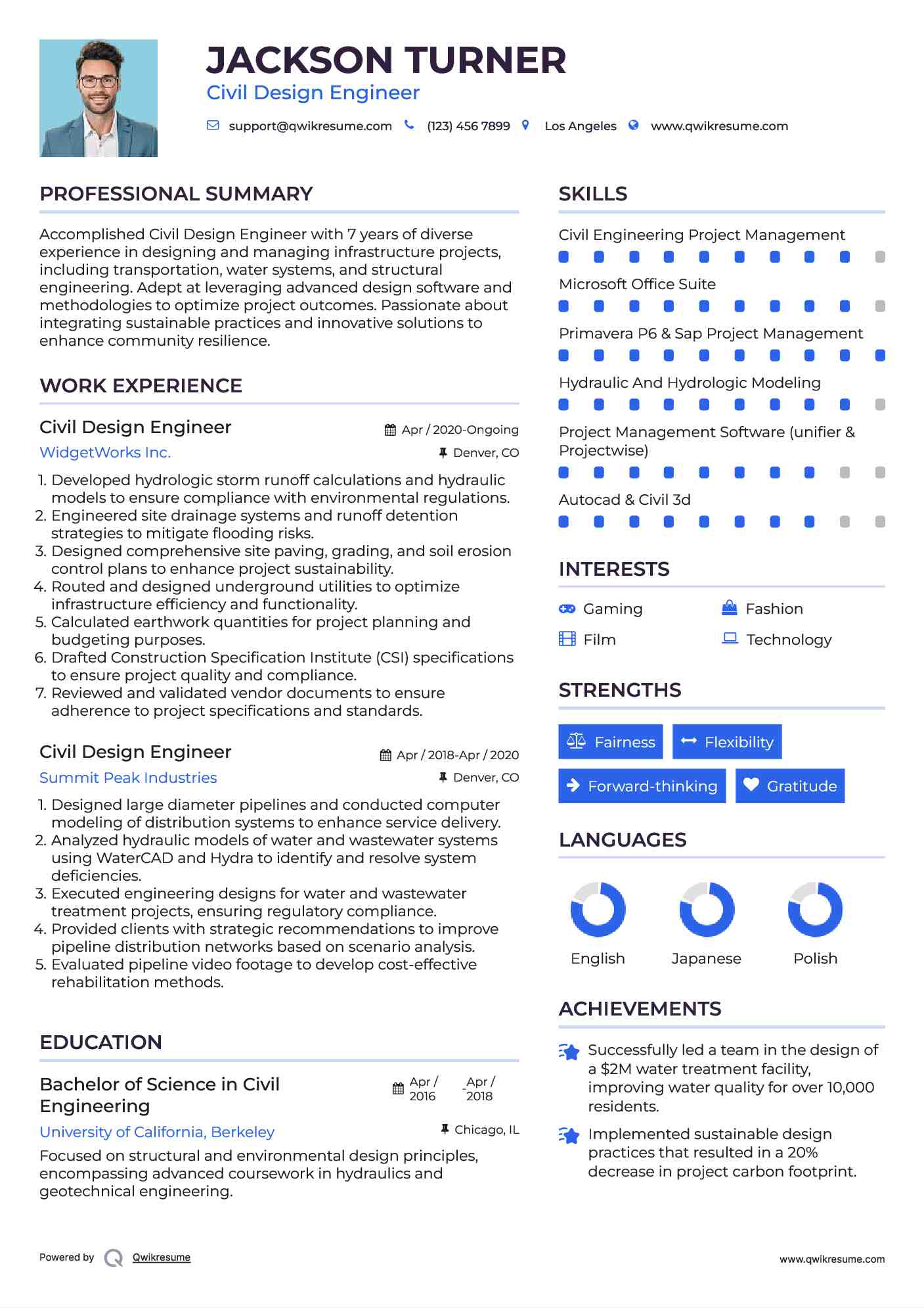 Civil Design Engineer Resume Model