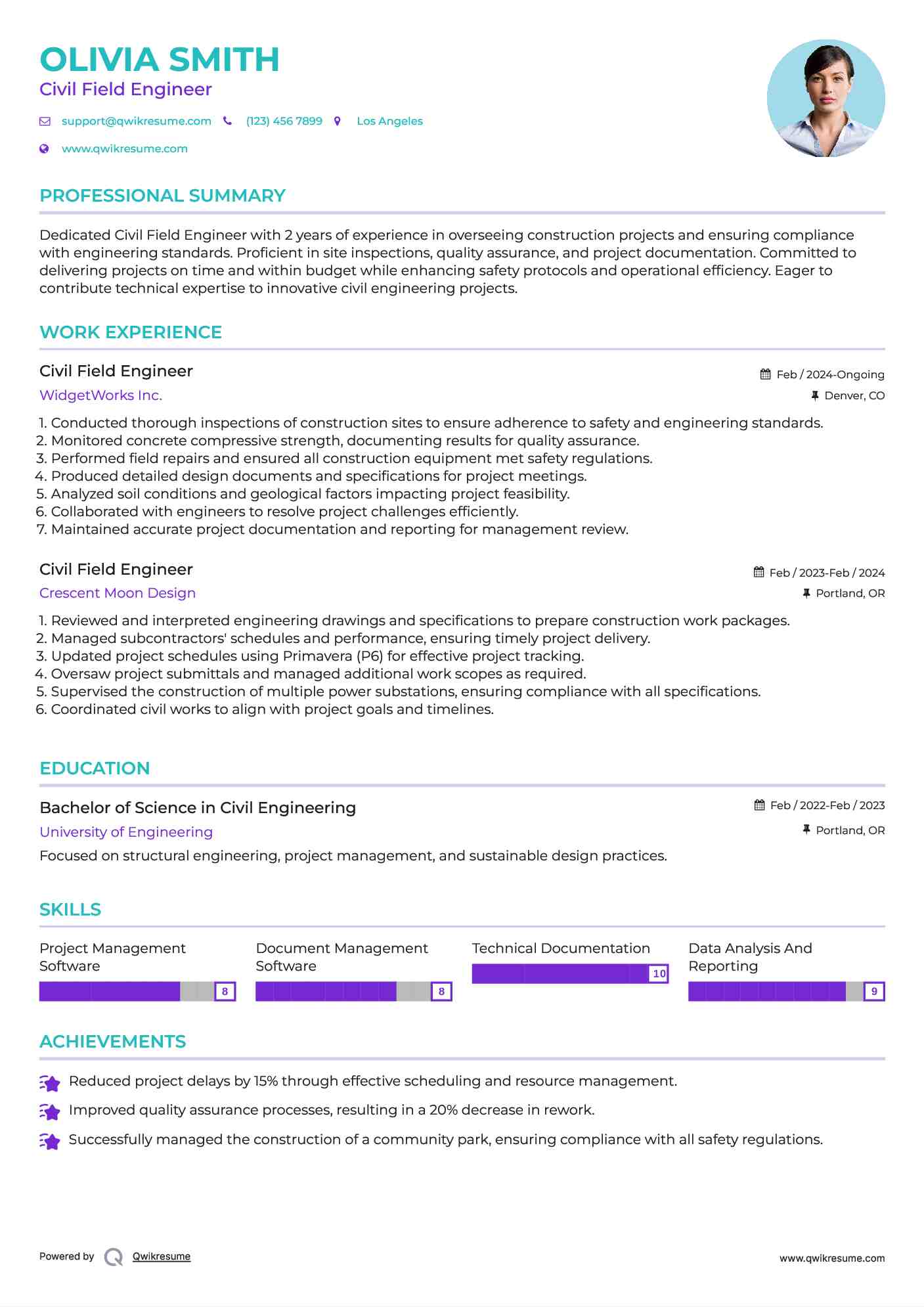 Civil Field Engineer Resume Format