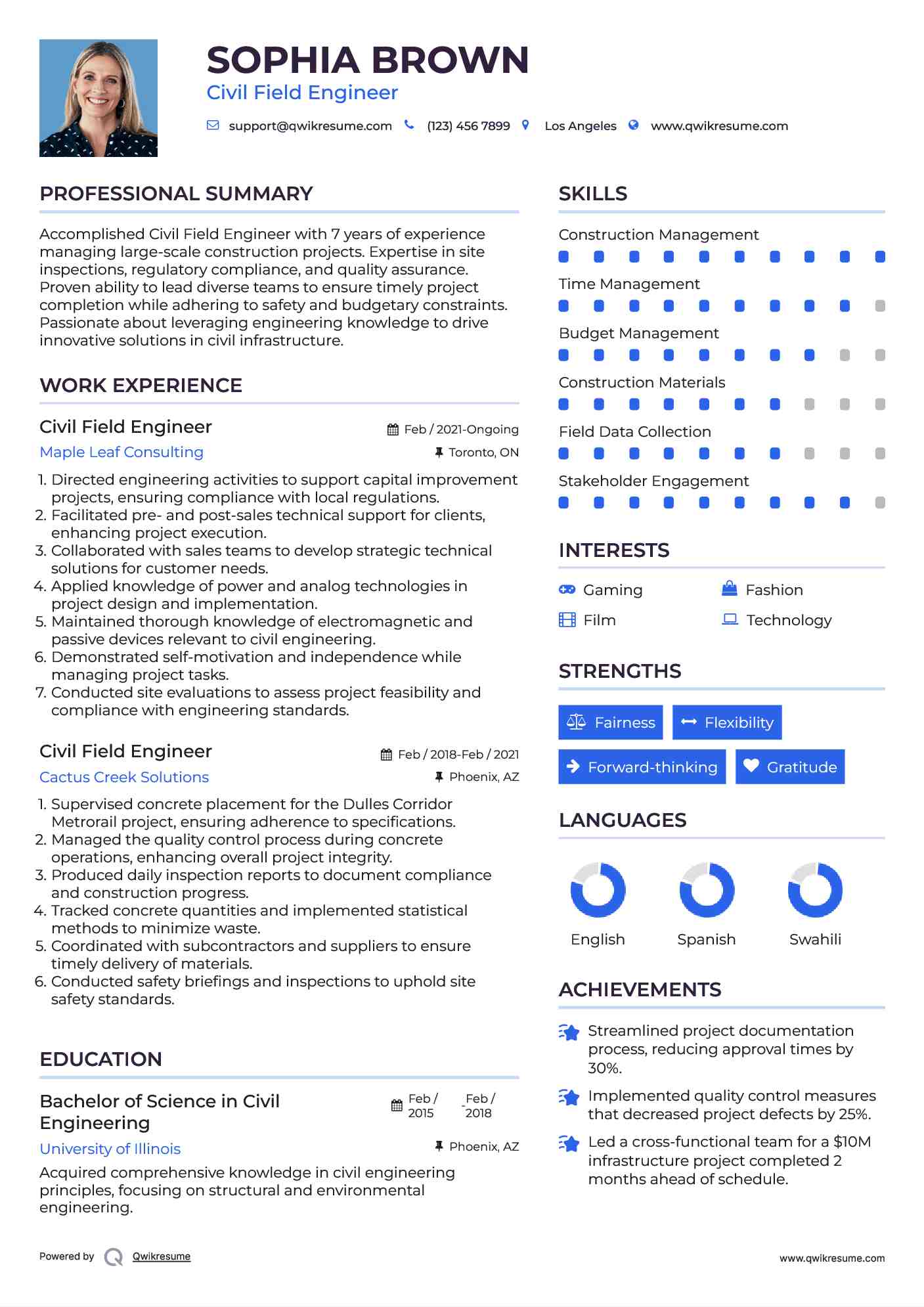 Civil Field Engineer Resume Model