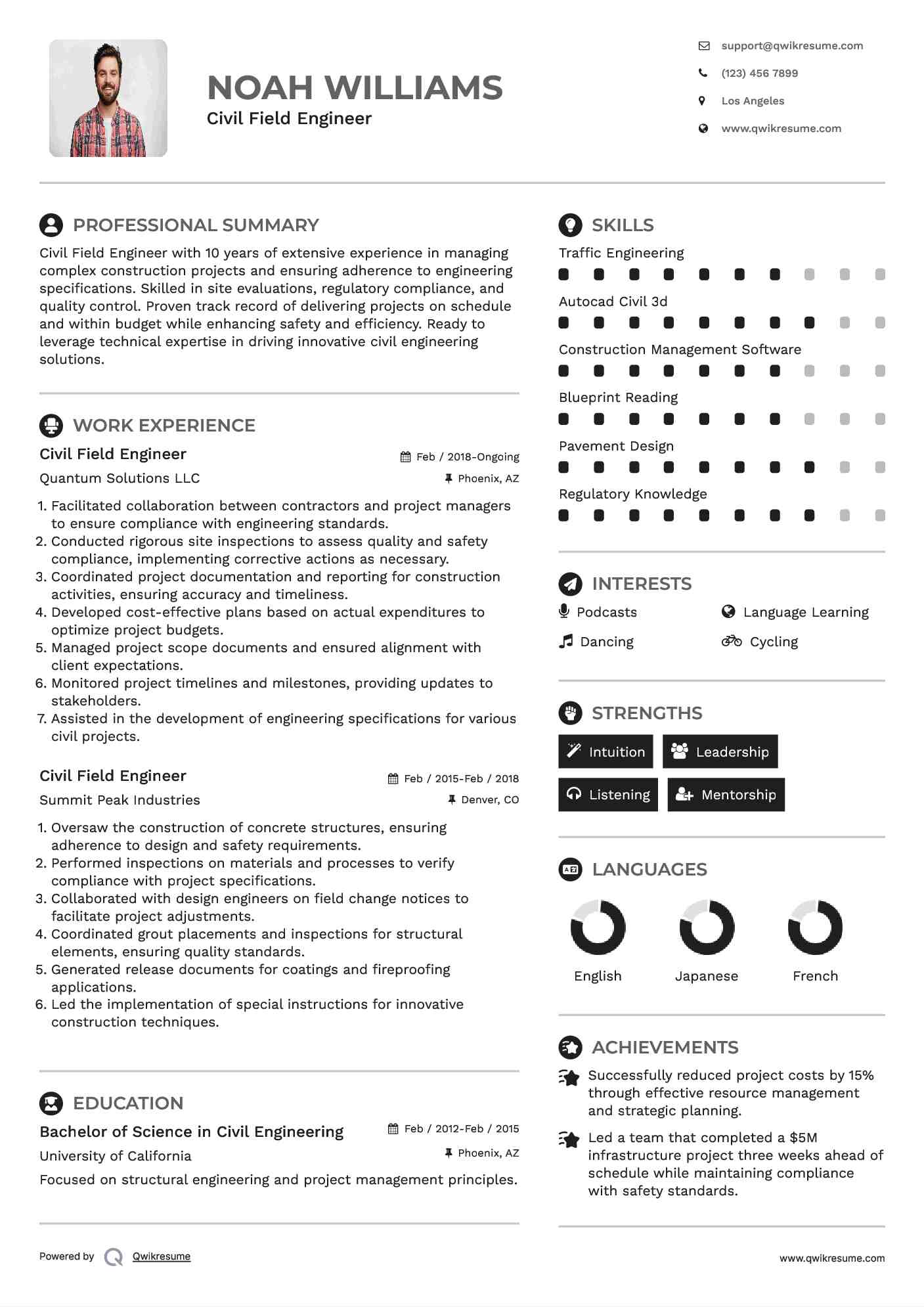 Civil Field Engineer Resume Model