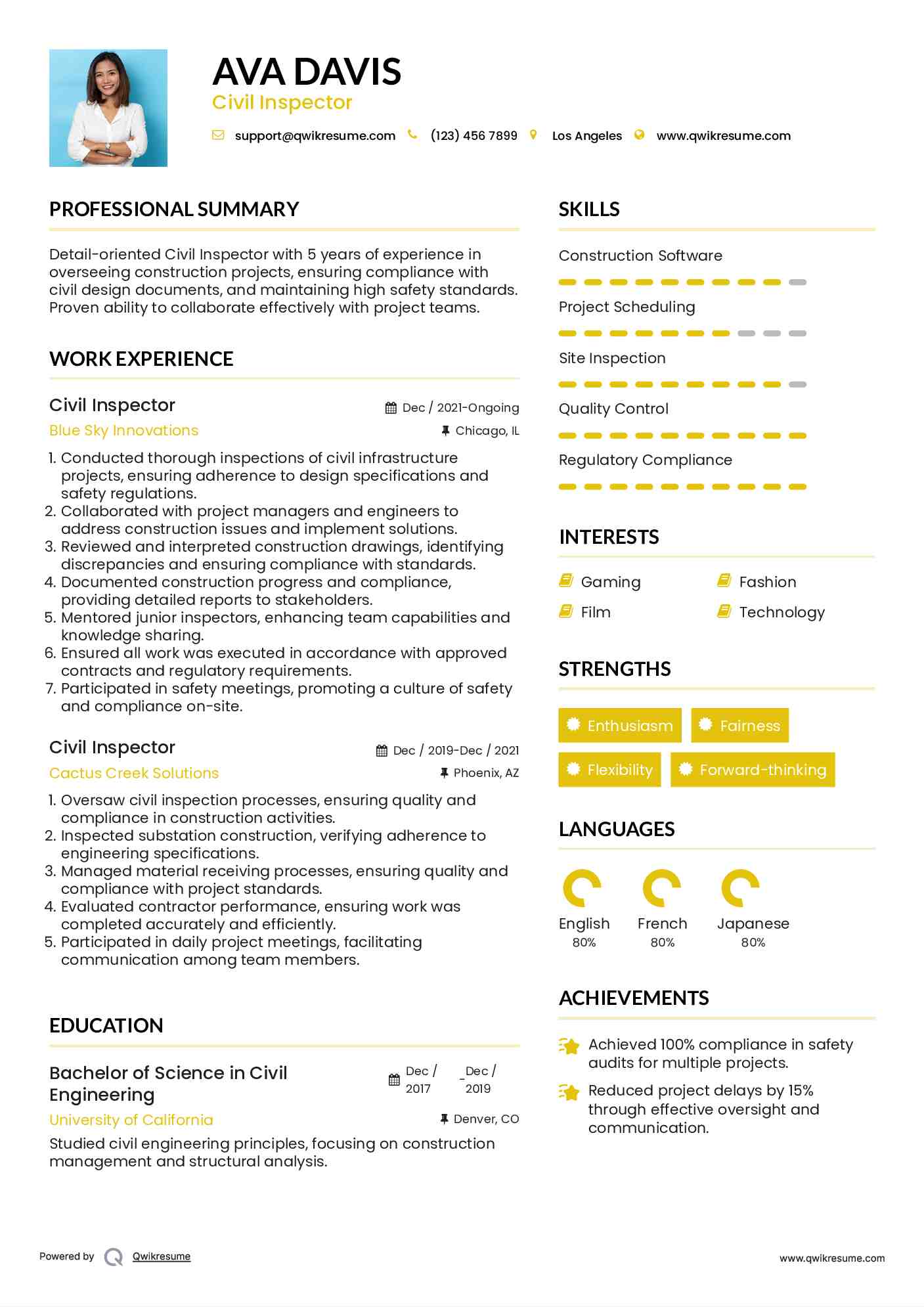 Civil Inspector Resume Format