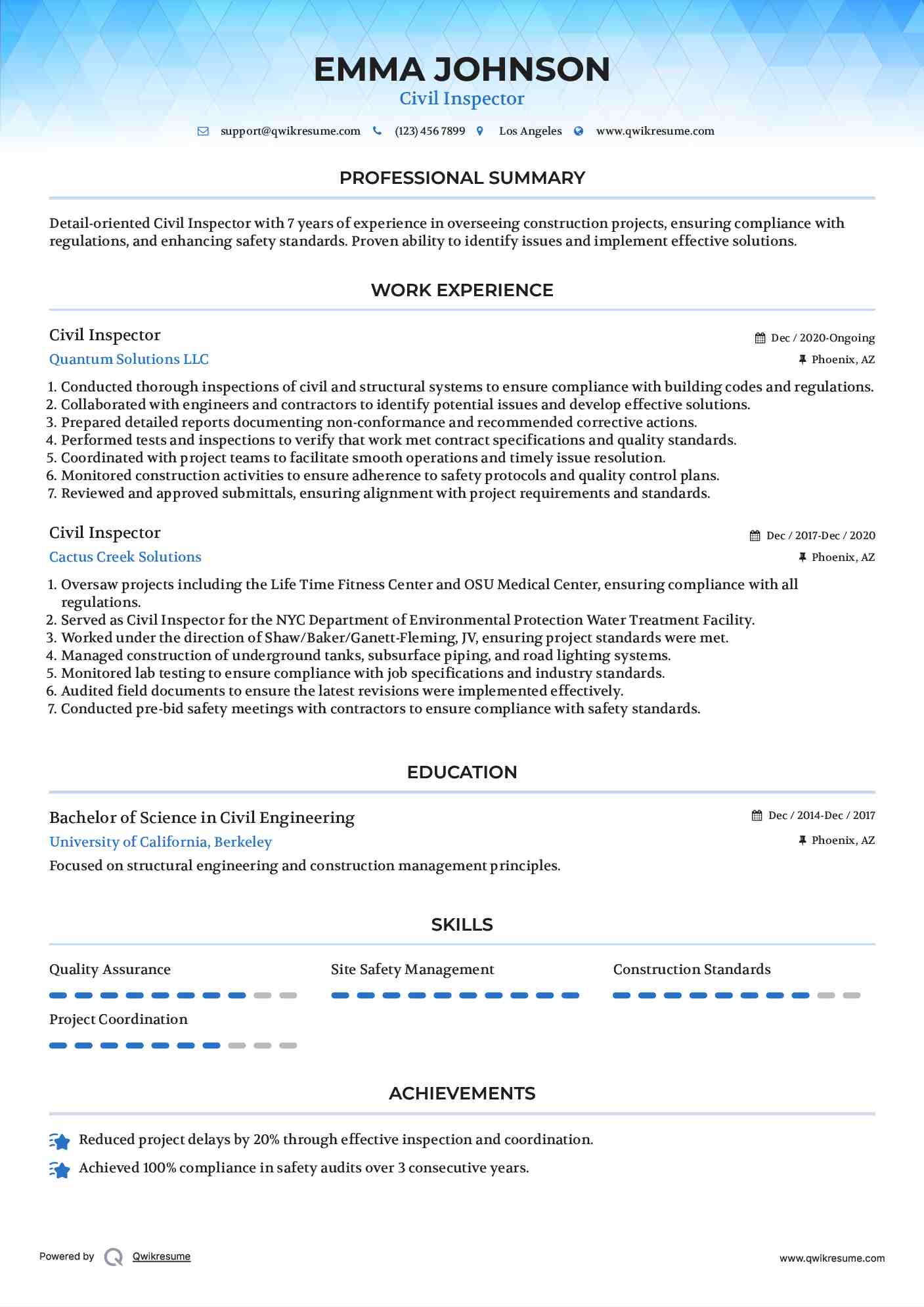 Civil Inspector Resume Template