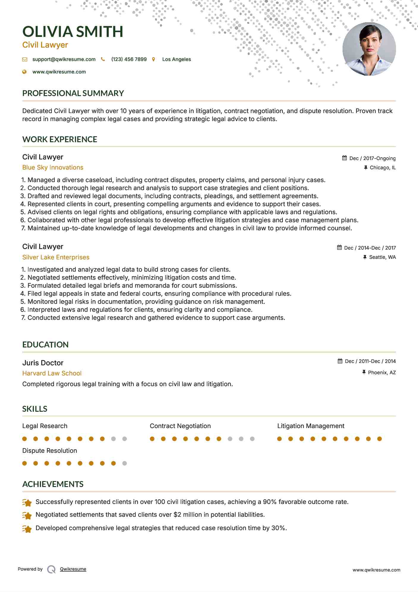 Civil Lawyer Resume Example