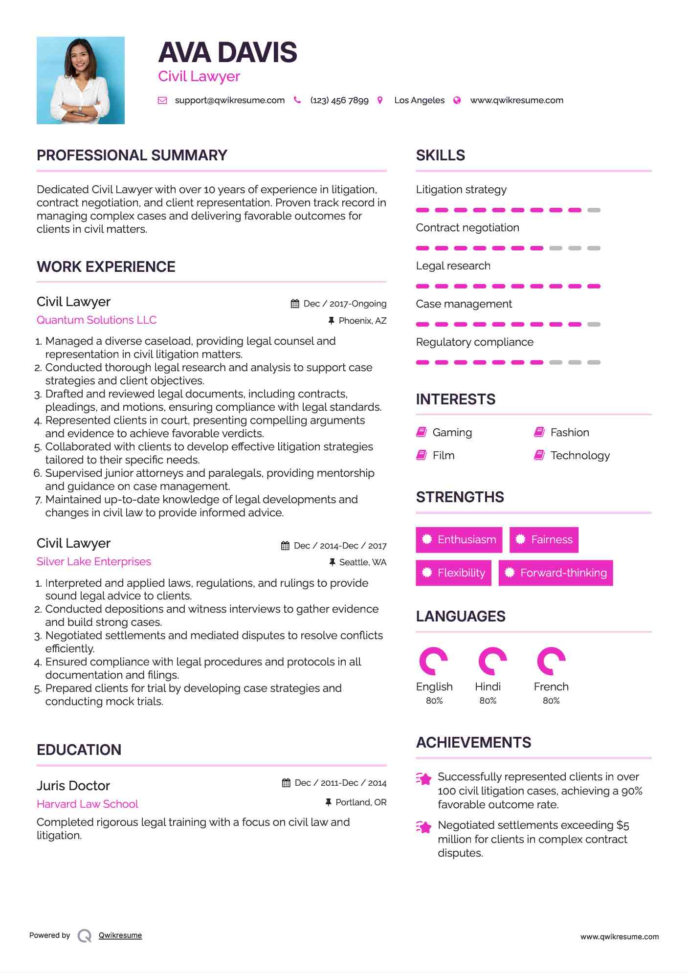 Civil Lawyer Resume Example