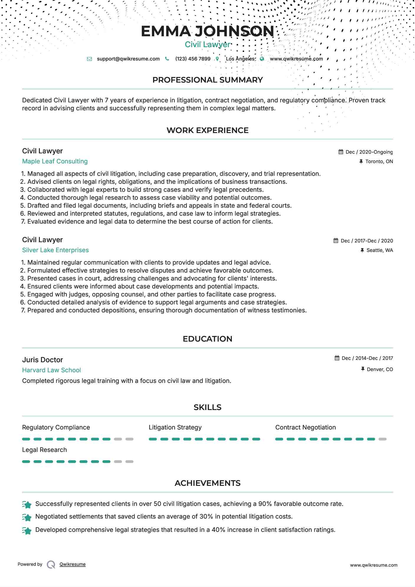 Civil Lawyer Resume Example