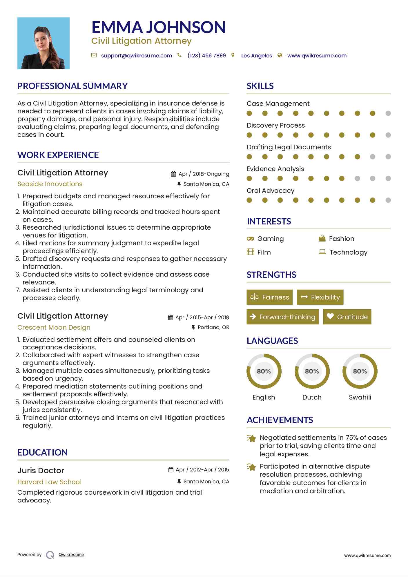 Civil Litigation Attorney Resume Example