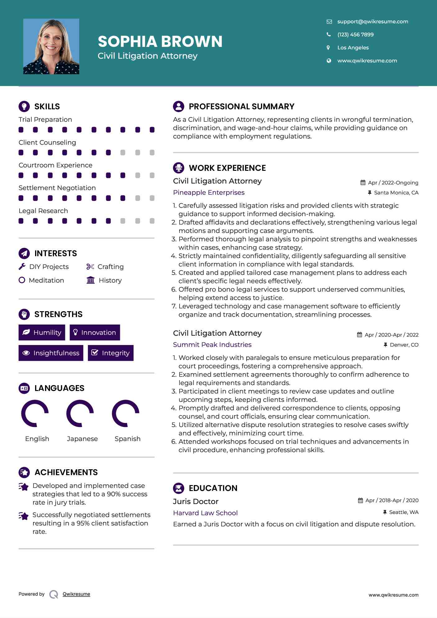 Civil Litigation Attorney Resume Sample