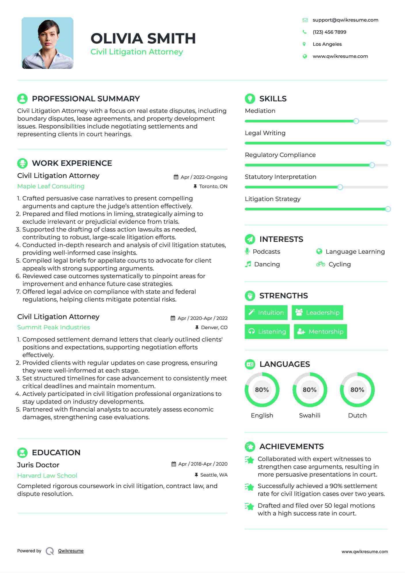 Civil Litigation Attorney Resume Model