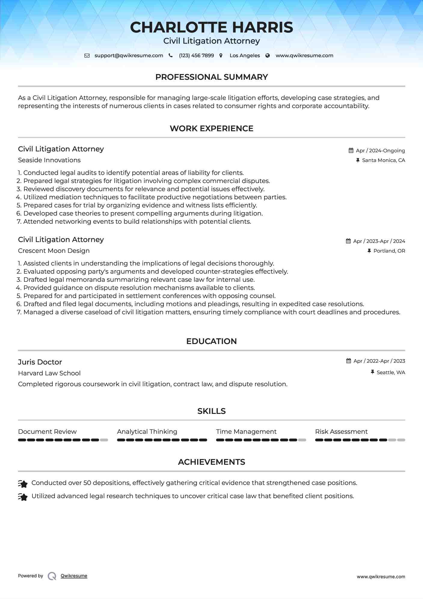 Civil Litigation Attorney Resume Format