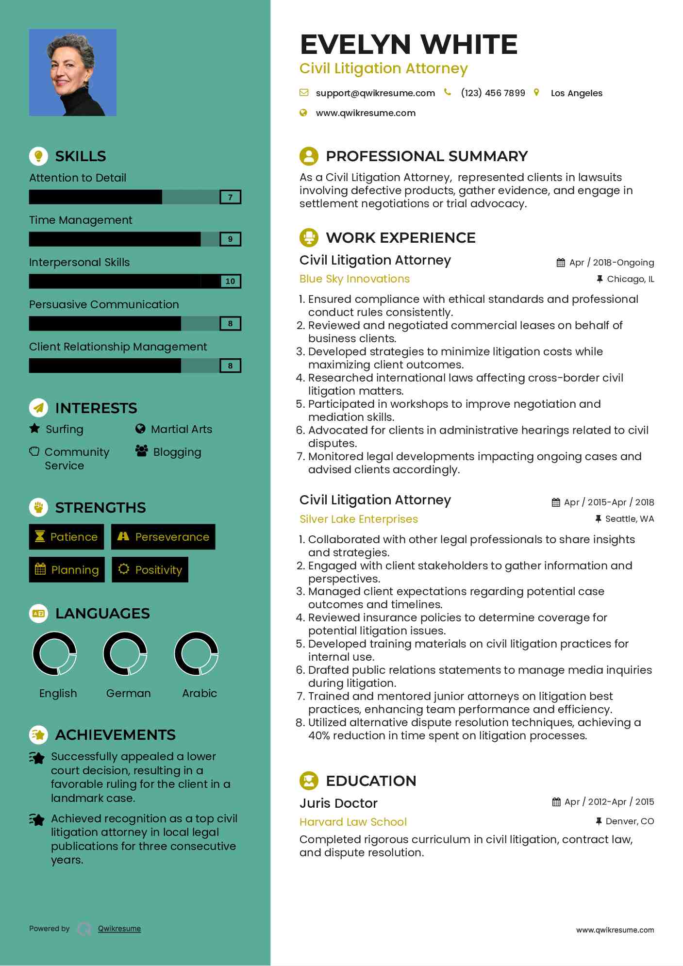 Civil Litigation Attorney Resume Example