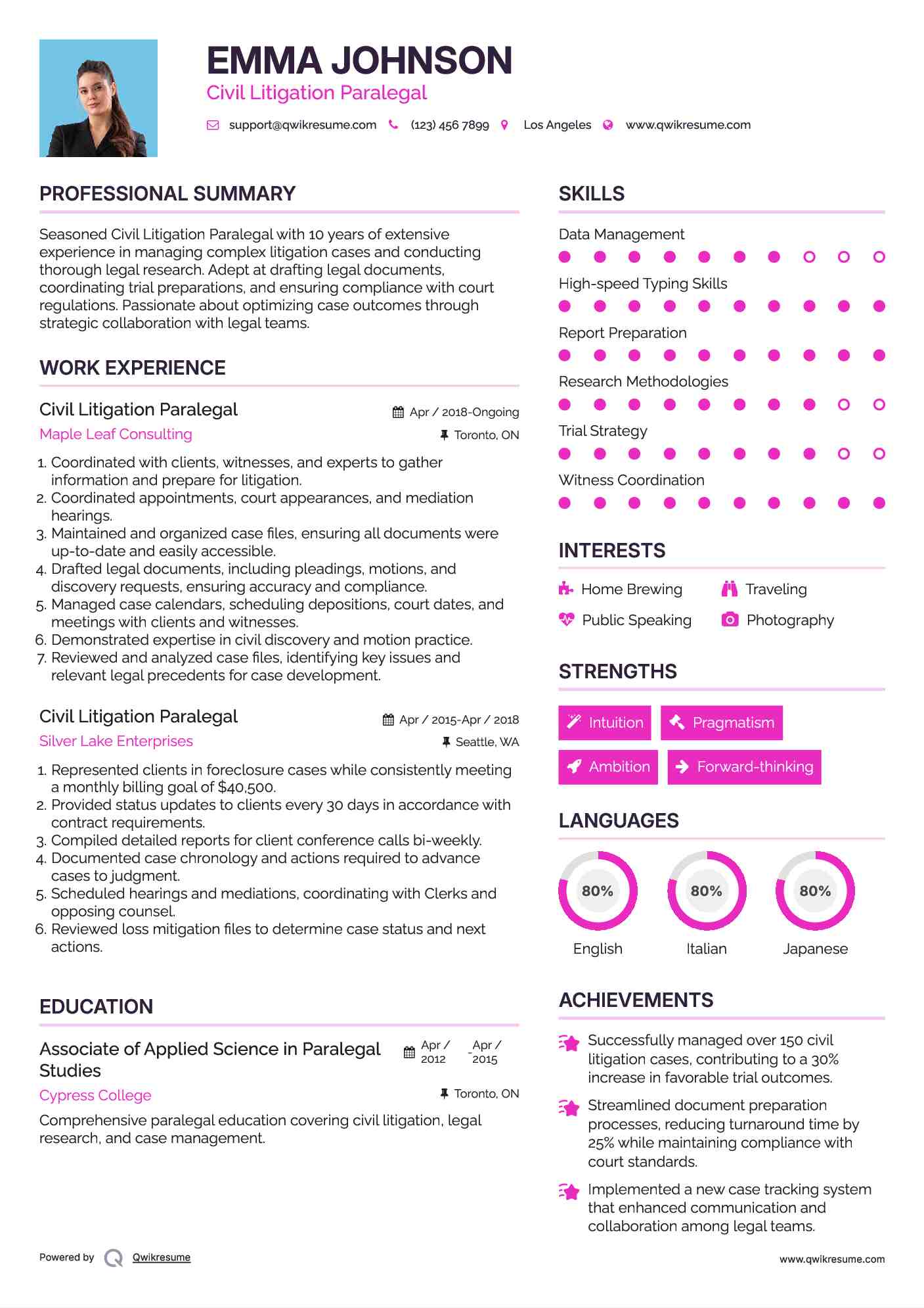 Civil Litigation Paralegal Resume Model