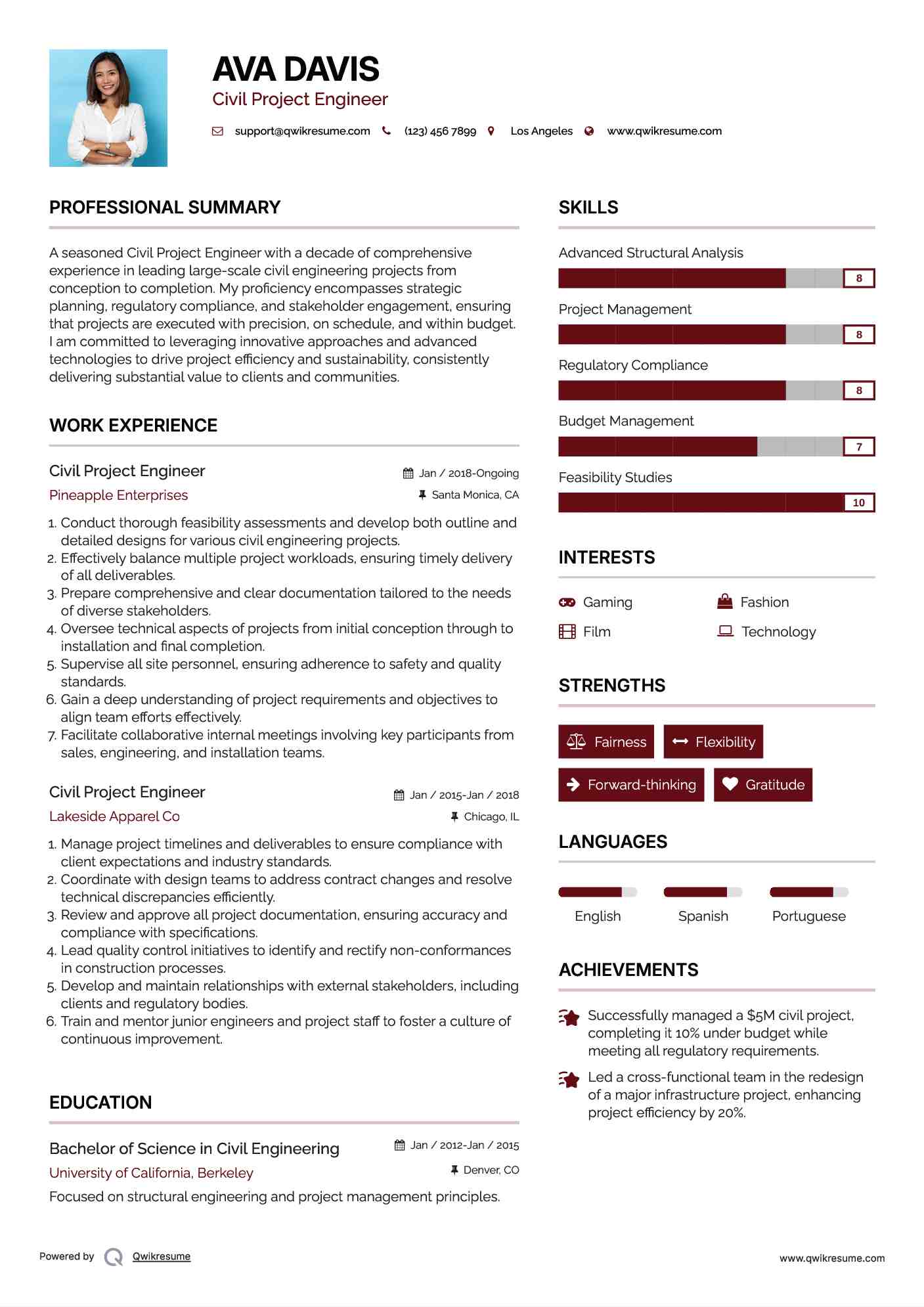 Civil Project Engineer Resume Format