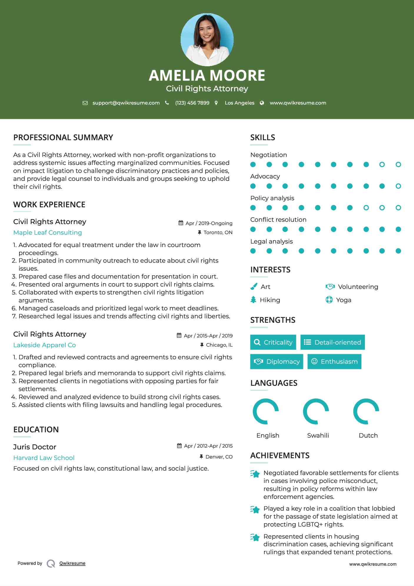 Civil Rights Attorney Resume Model