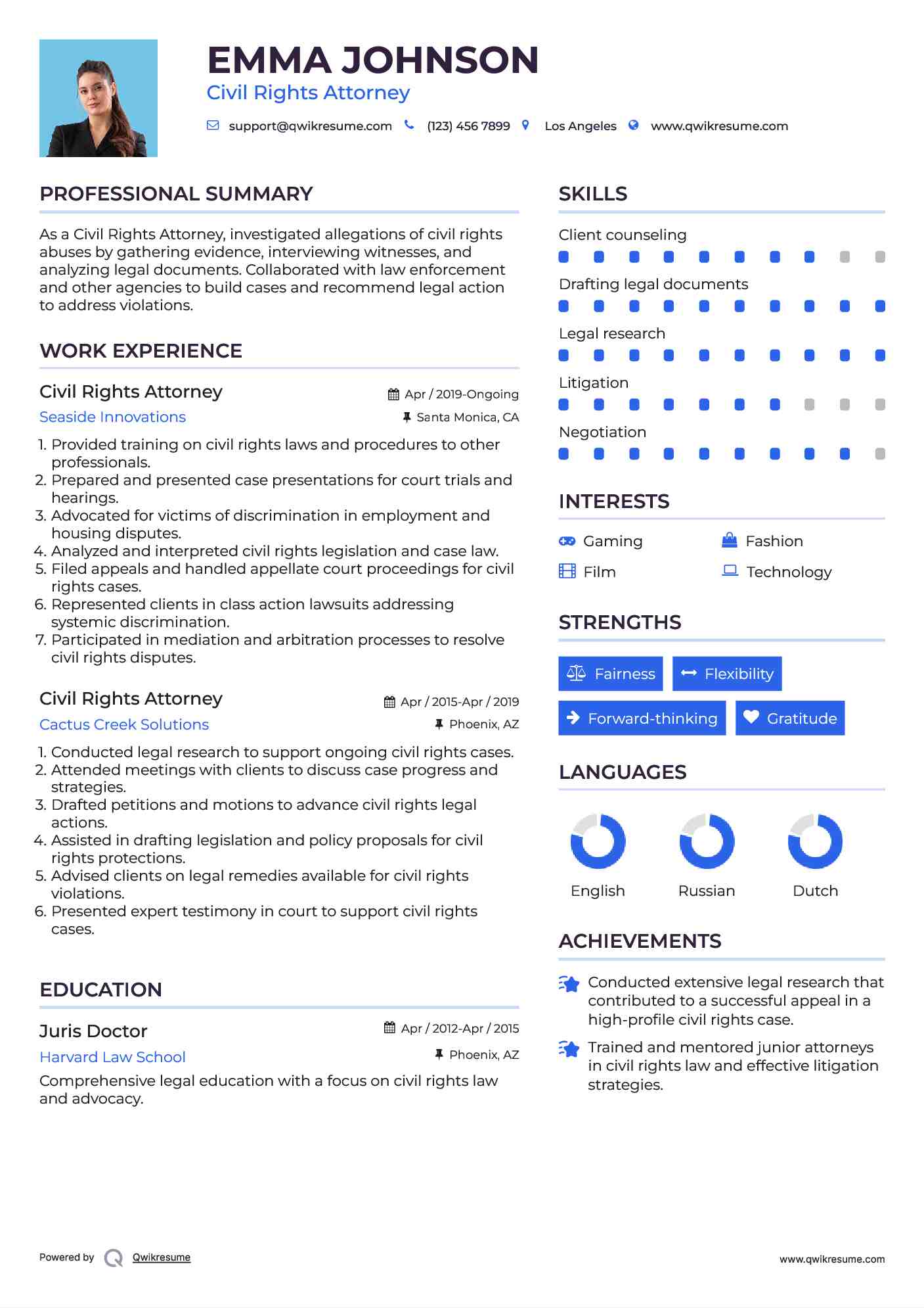 Civil Rights Attorney Resume Sample