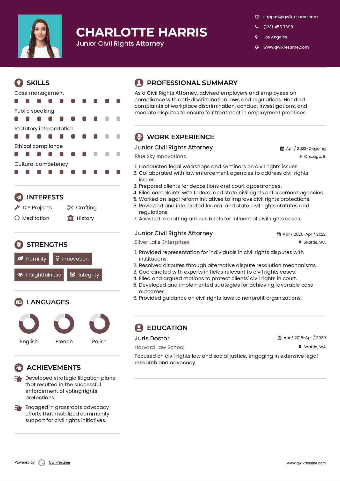Junior Civil Rights Attorney Resume Model