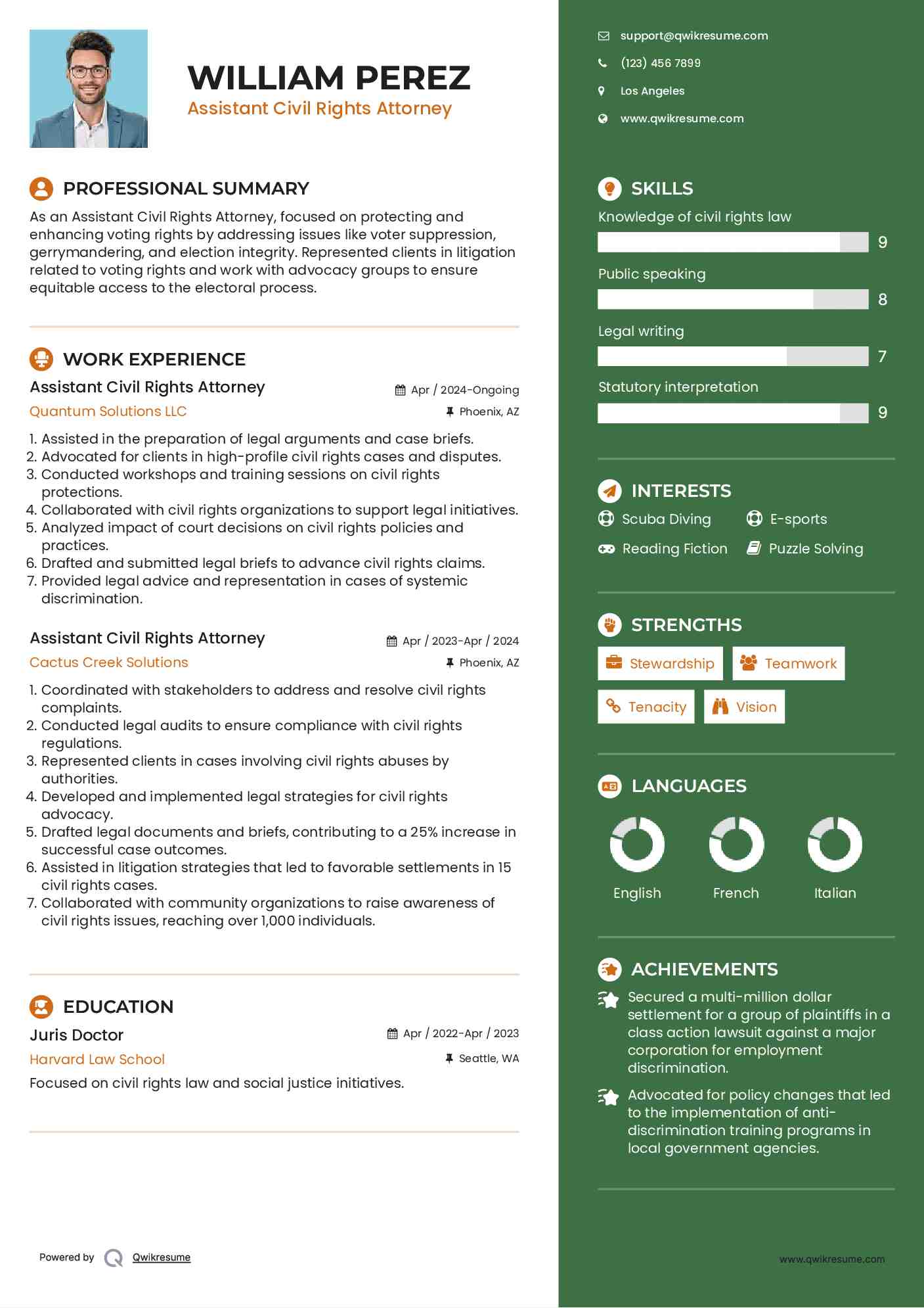 Assistant Civil Rights Attorney Resume Model