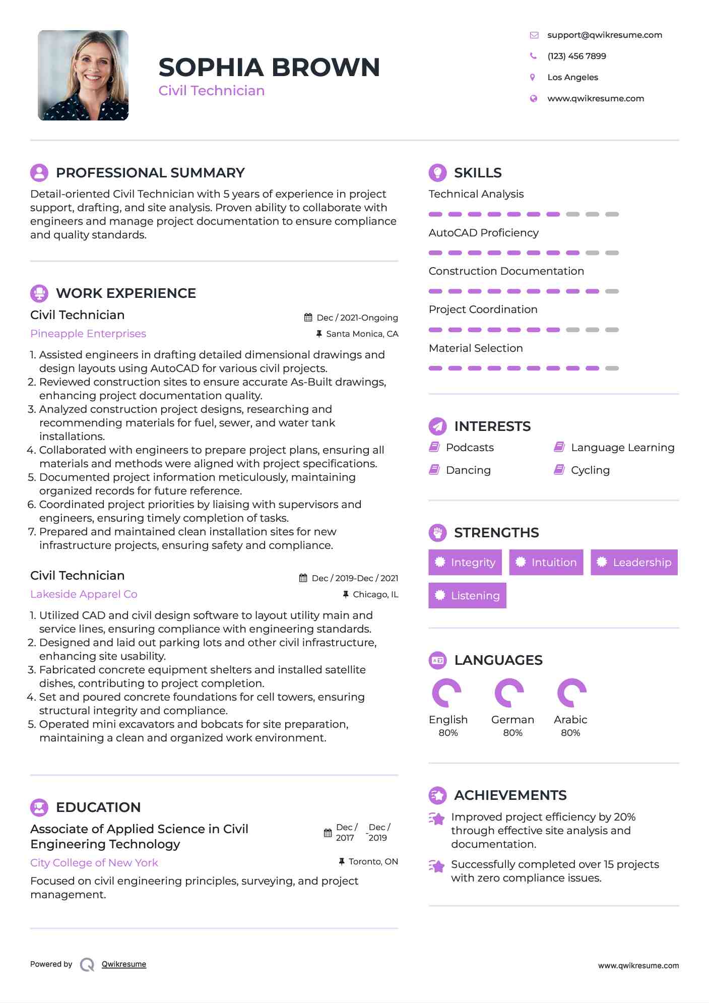 Civil Technician Resume Example