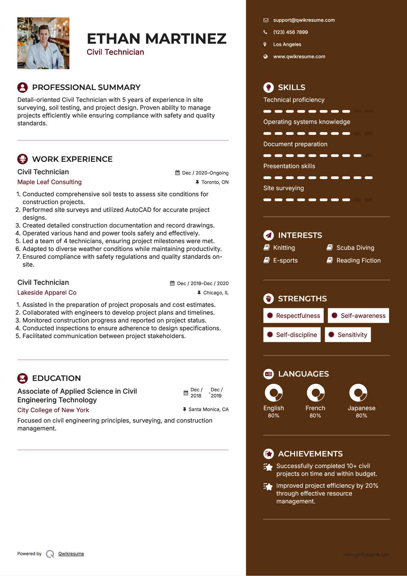 Civil Technician Resume Example