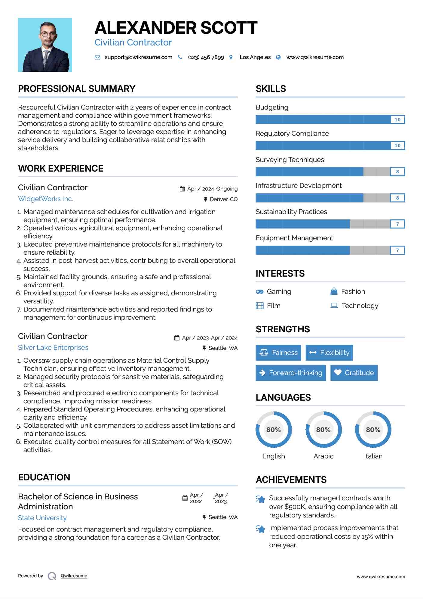 Civilian Contractor Resume Model