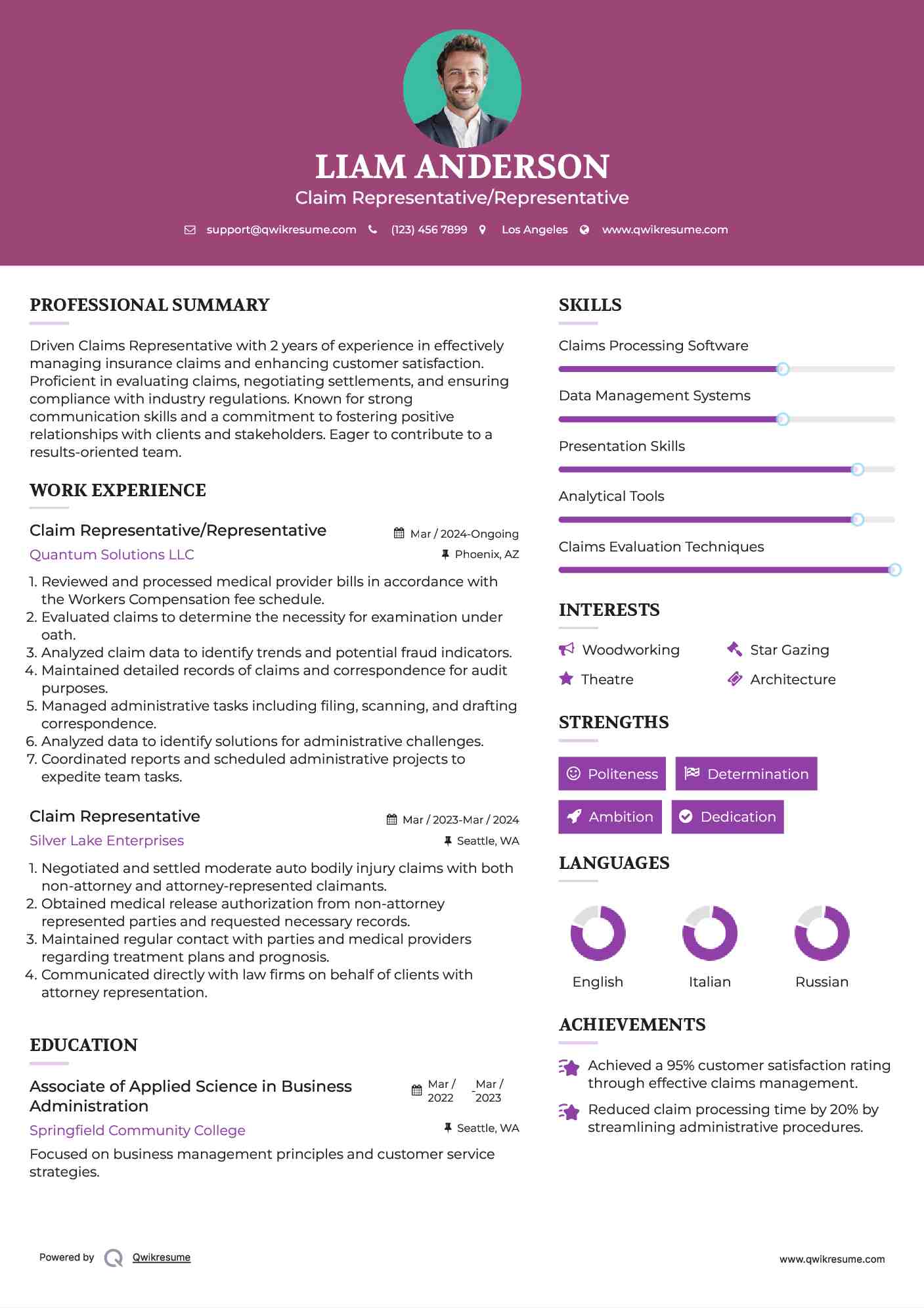 Claim Representative/Representative Resume Format