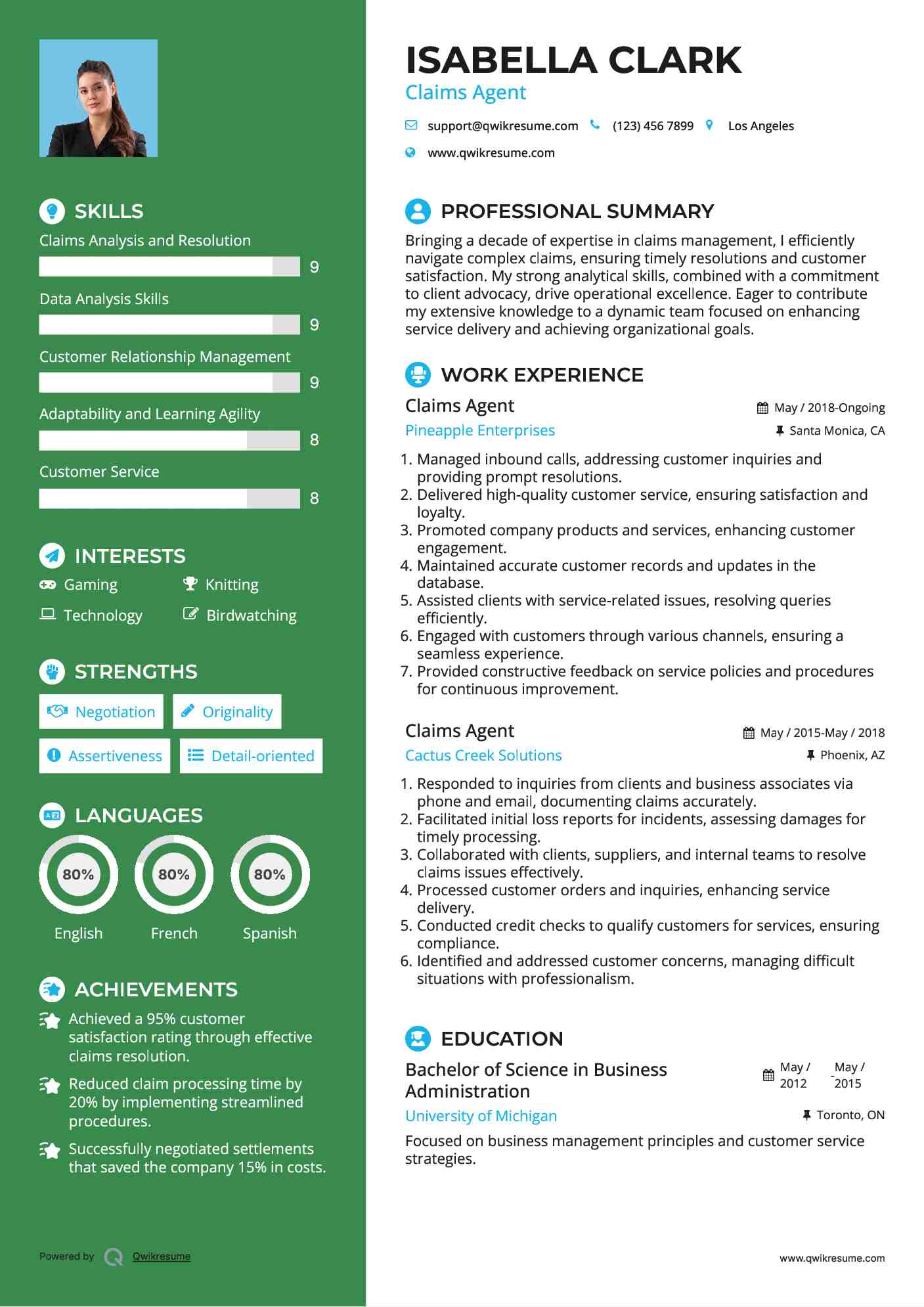 Claims Agent Resume Format