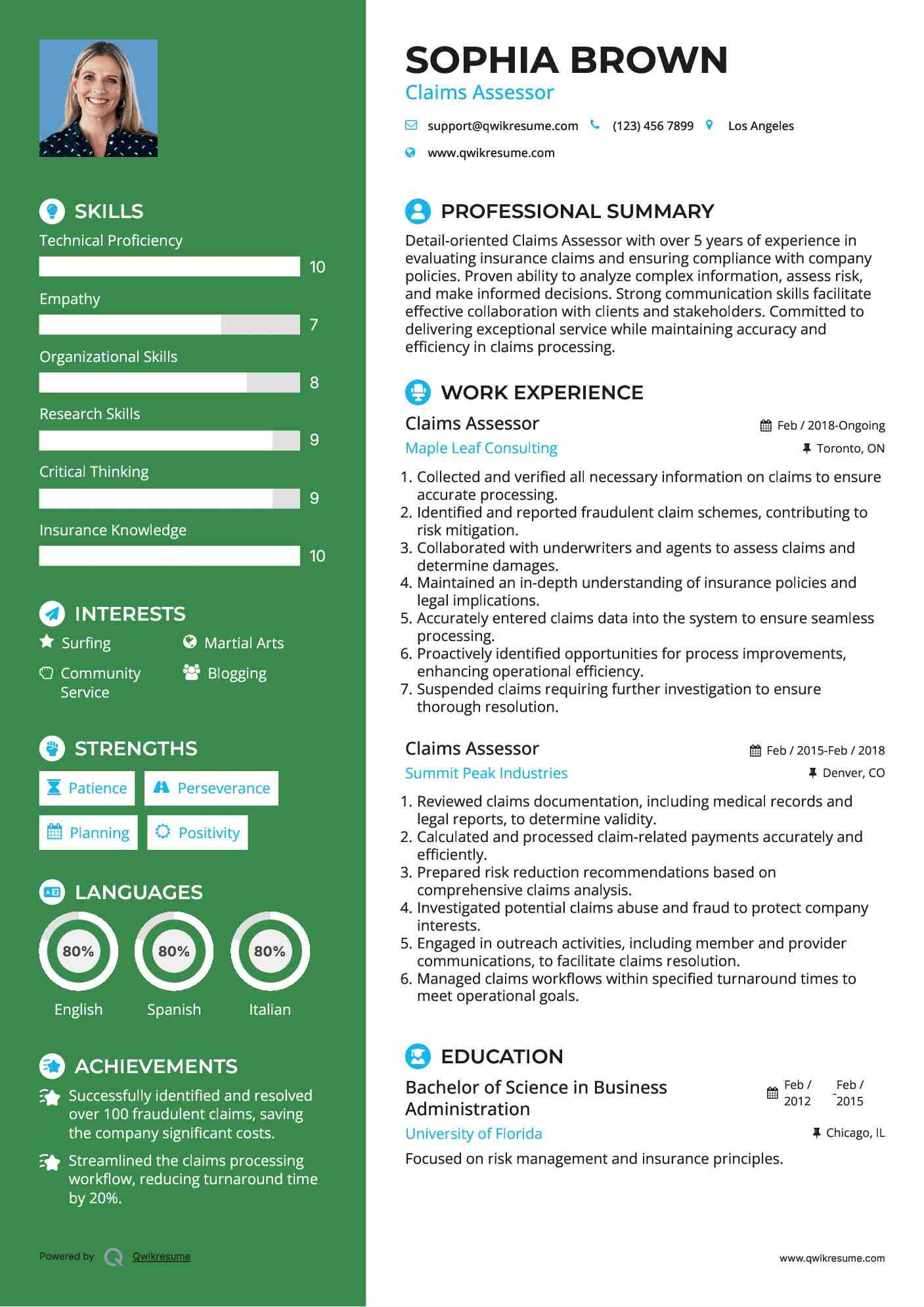 Claims Assessor Resume Template