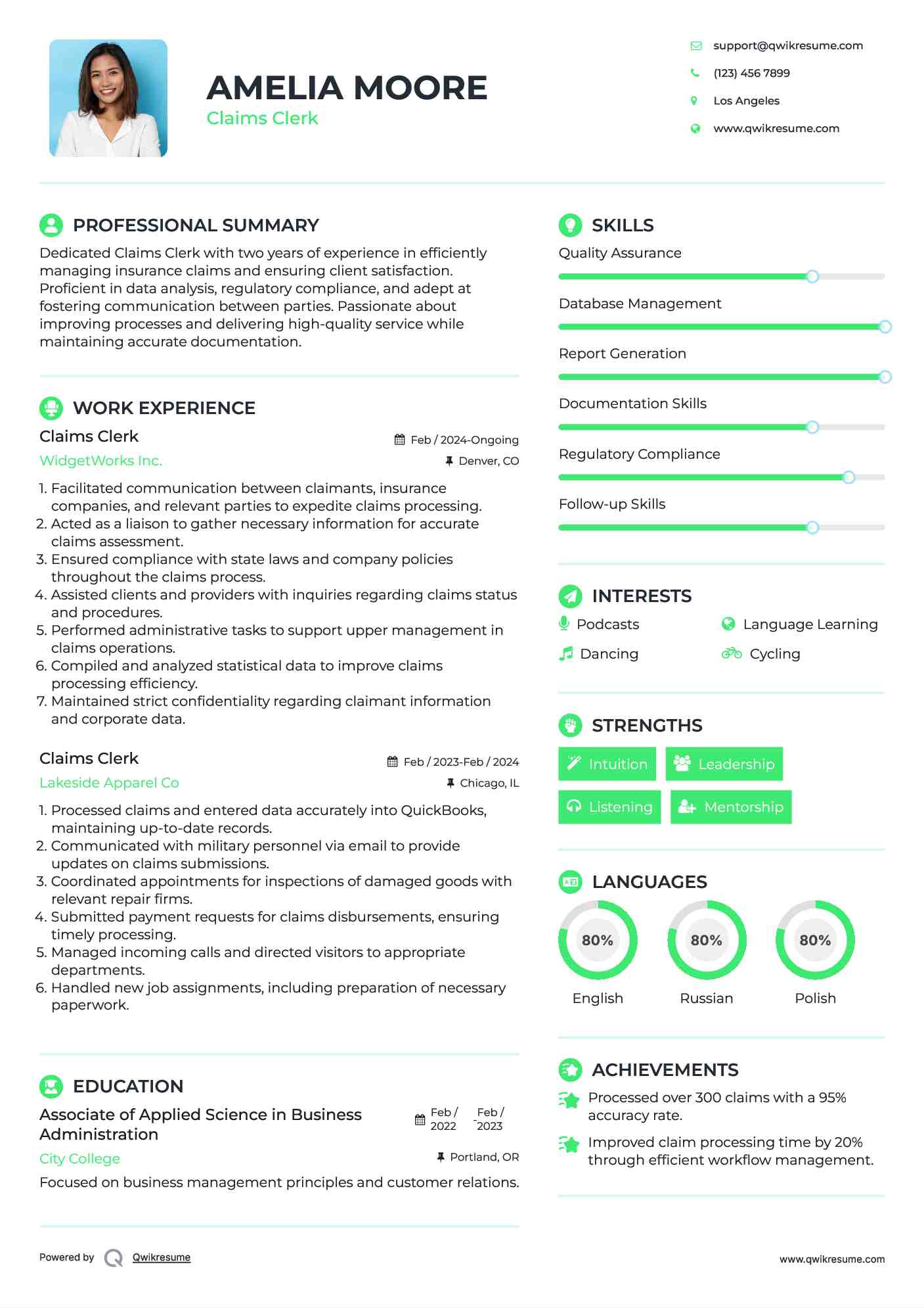 Claims Clerk Resume Sample