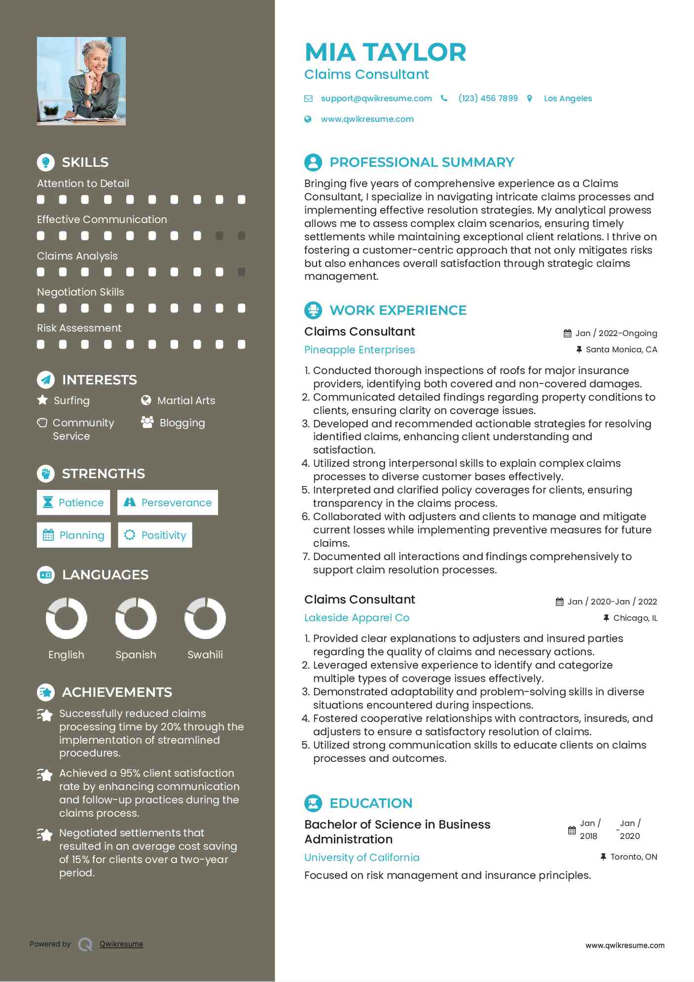 Claims Consultant Resume Sample