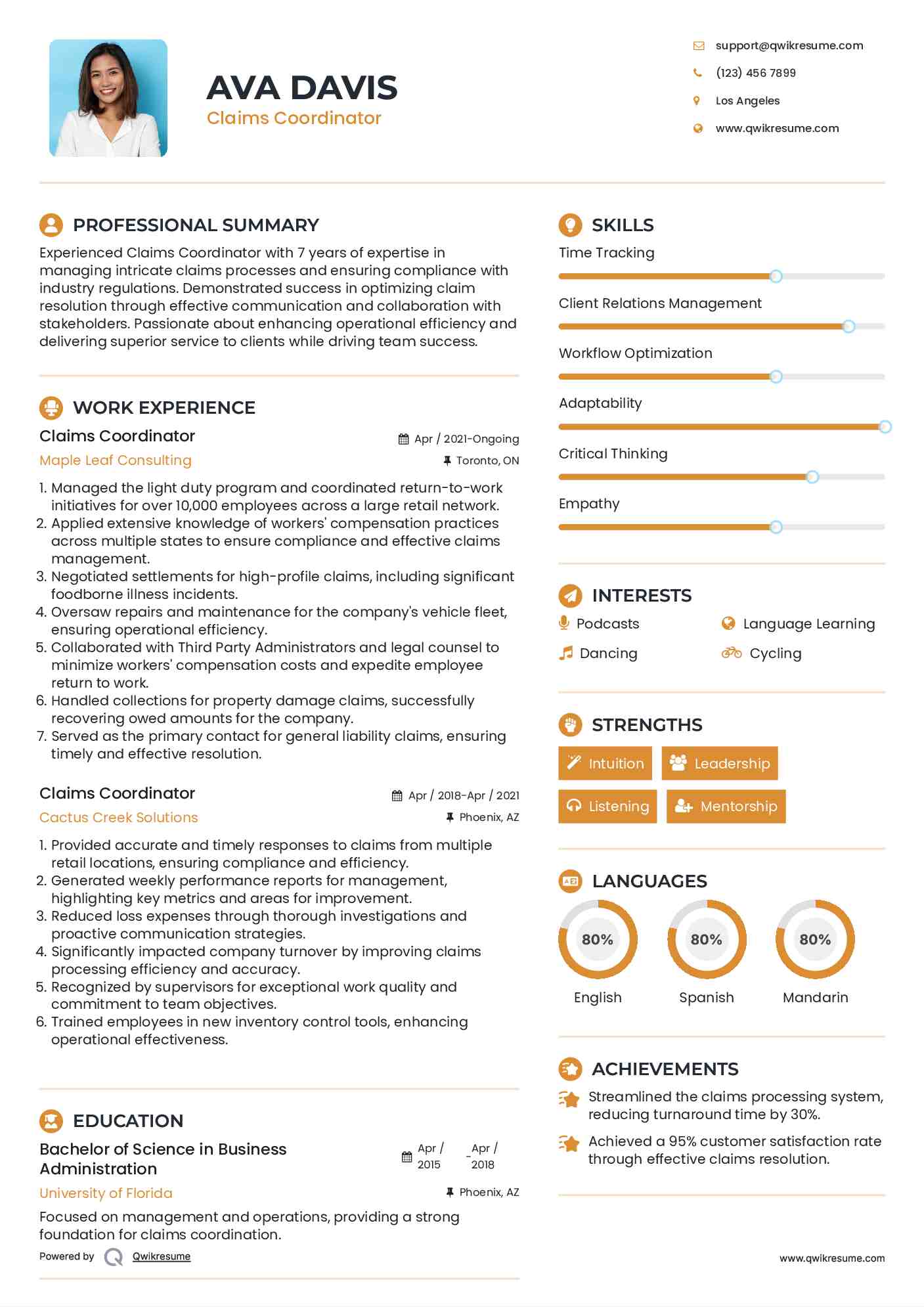 Claims Coordinator Resume Model