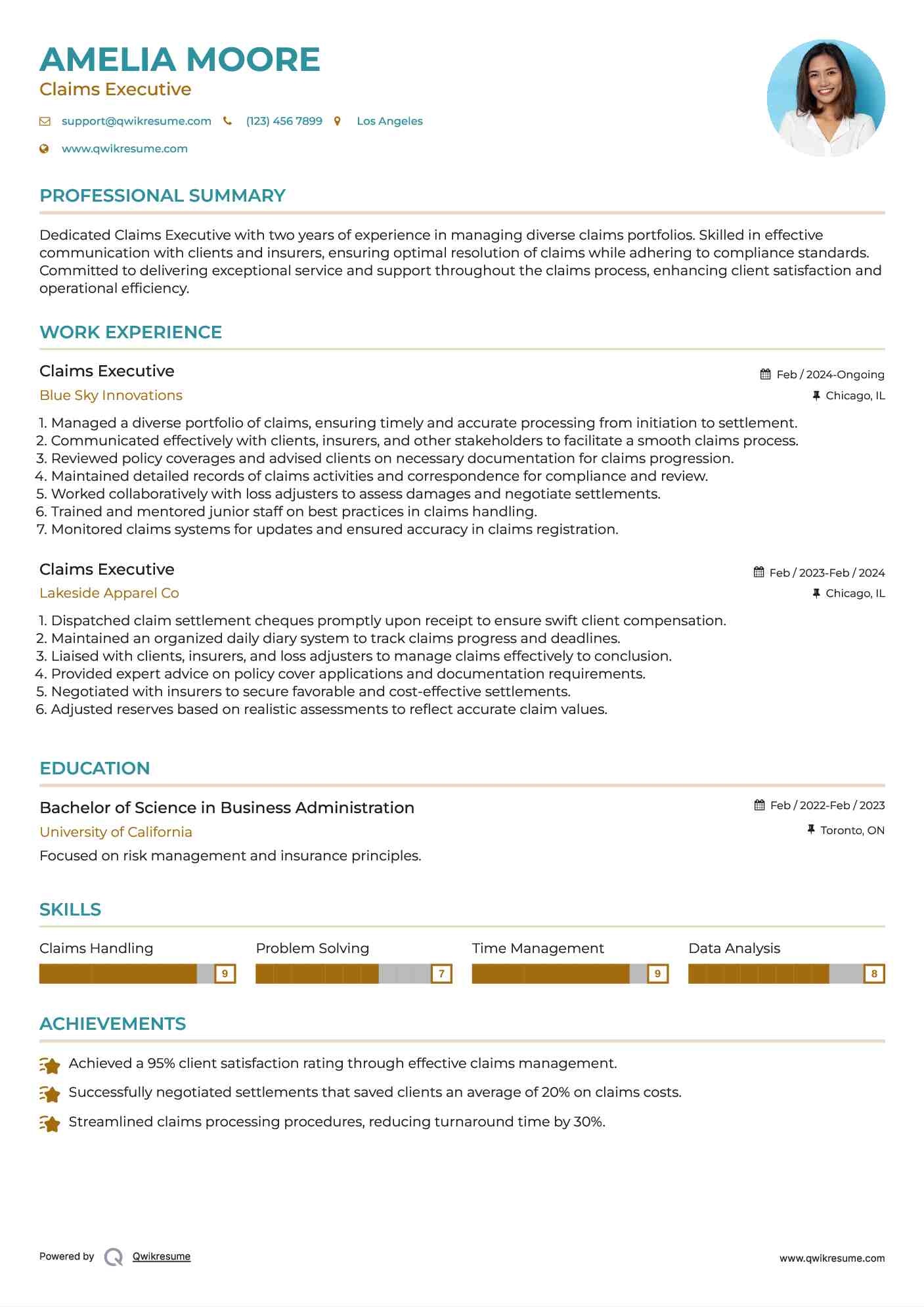Claims Executive Resume Model