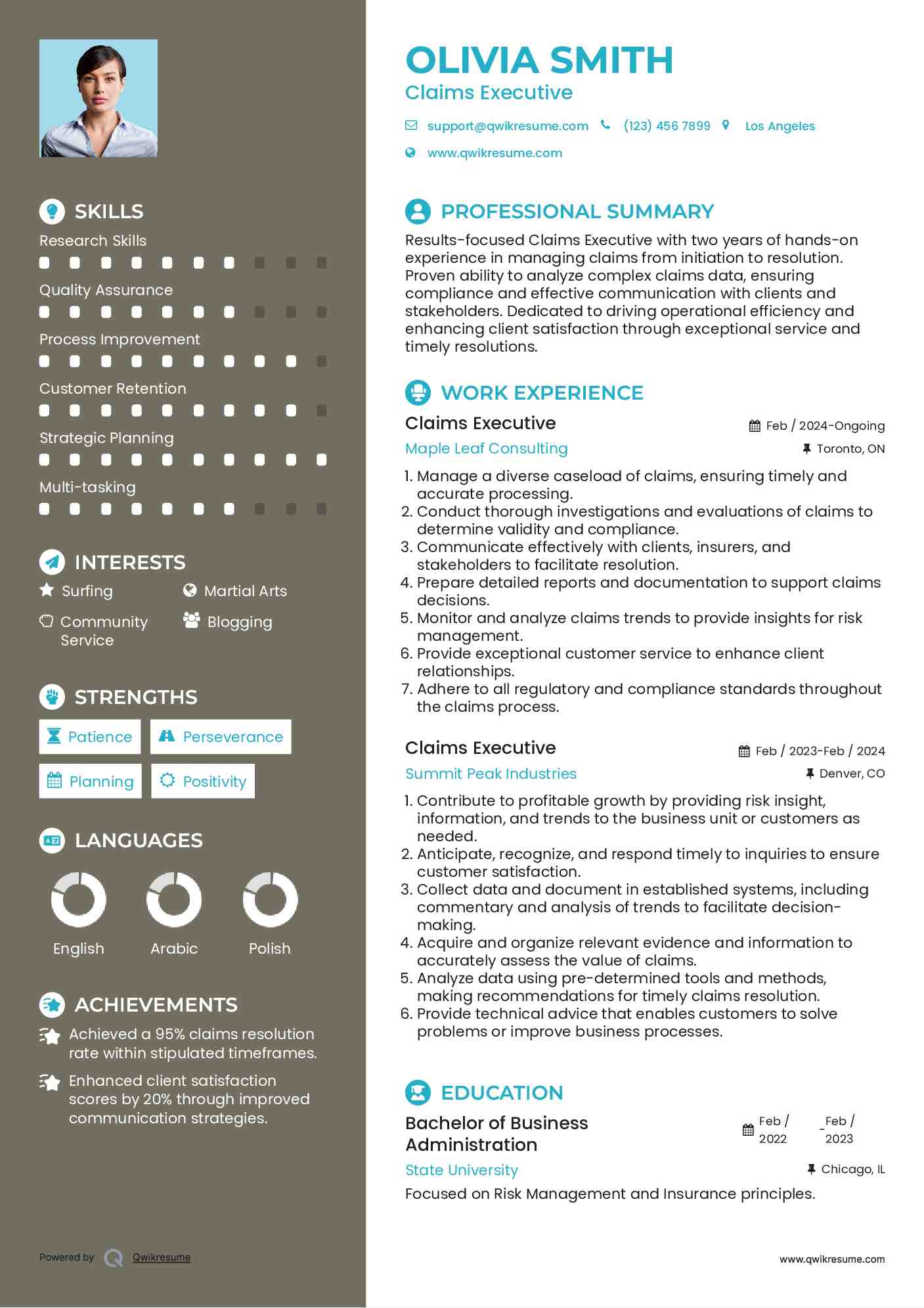 Claims Executive Resume Example