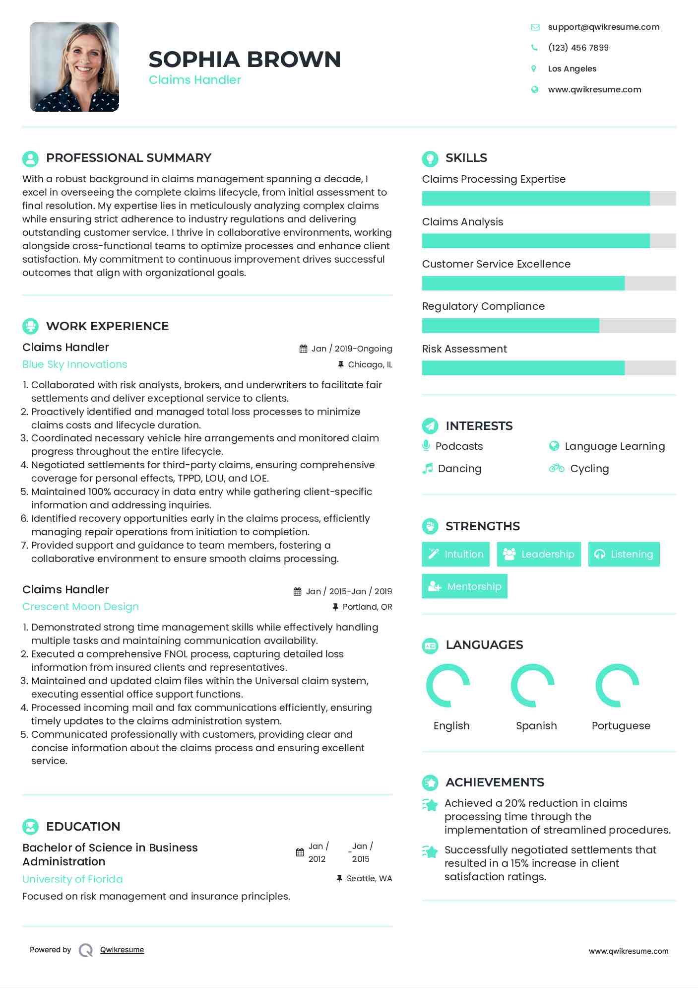 Claims Handler Resume Format
