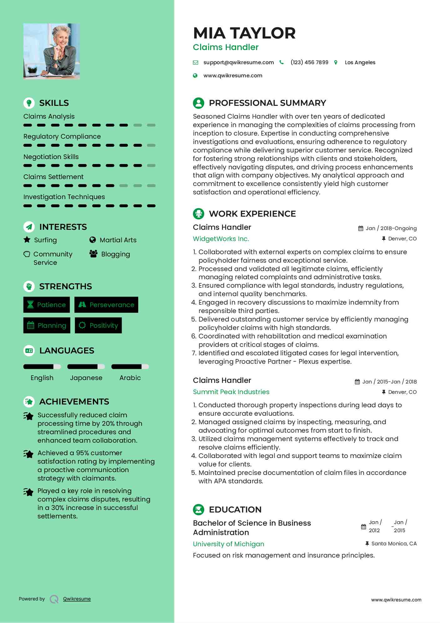 Claims Handler Resume Template