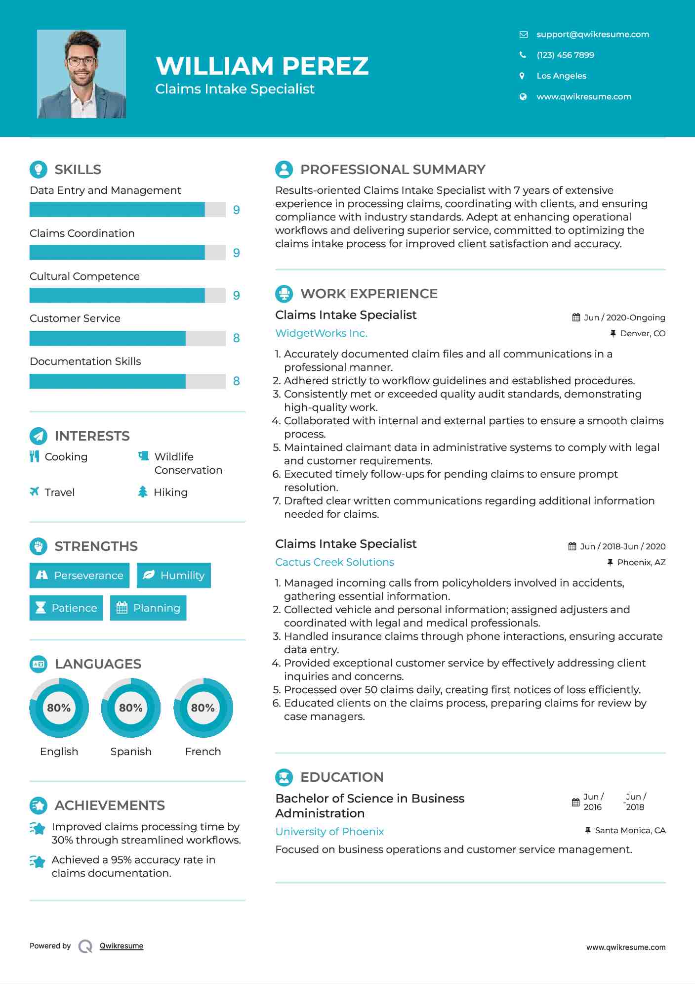 Claims Intake Specialist Resume Model