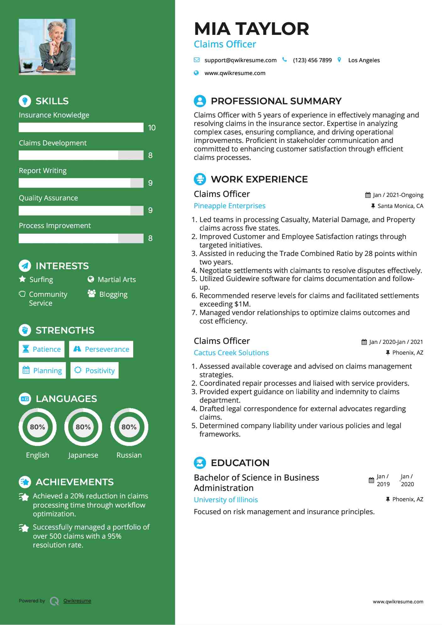 Claims Officer Resume Format